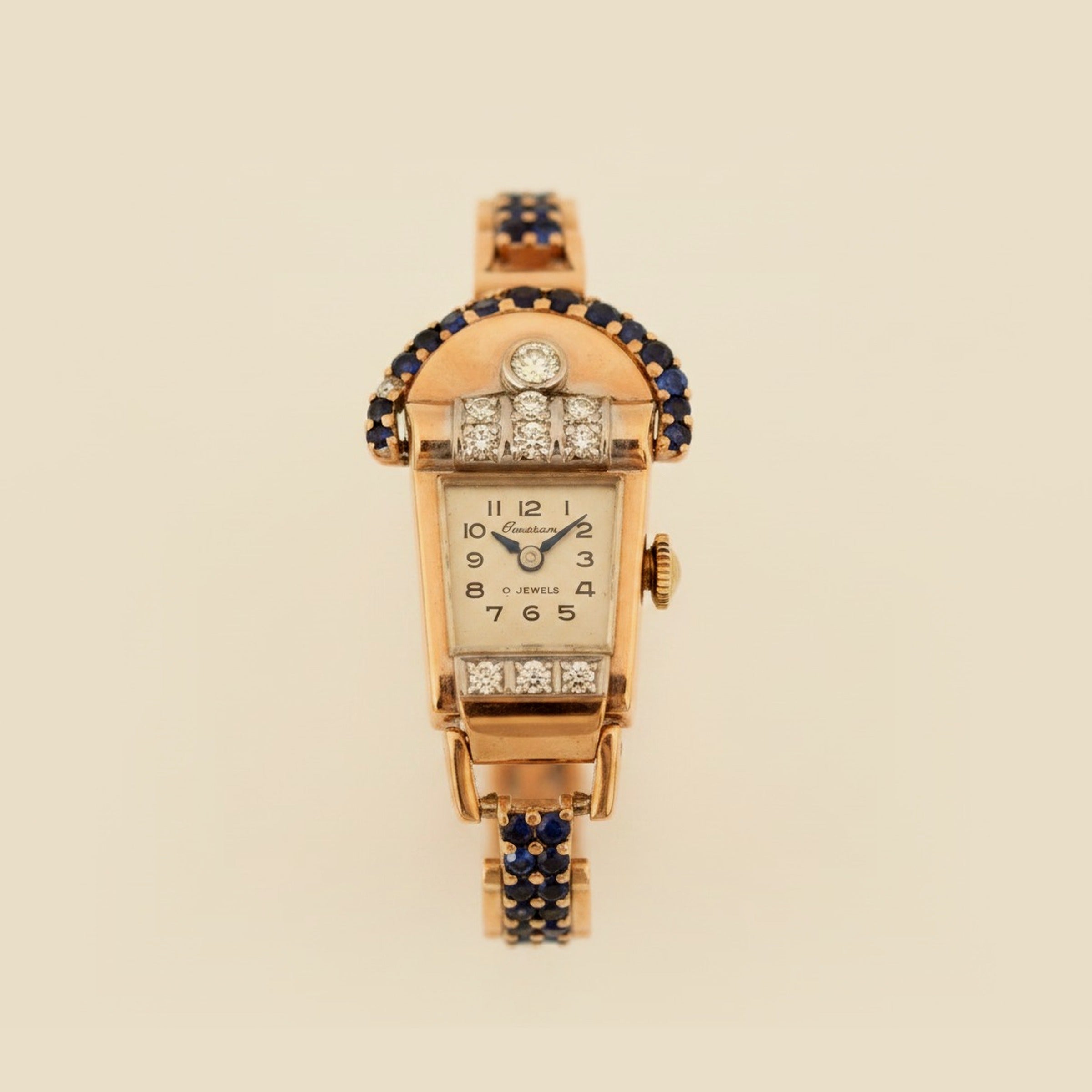 Retro Sapphire and Diamond Rose Gold Watch
