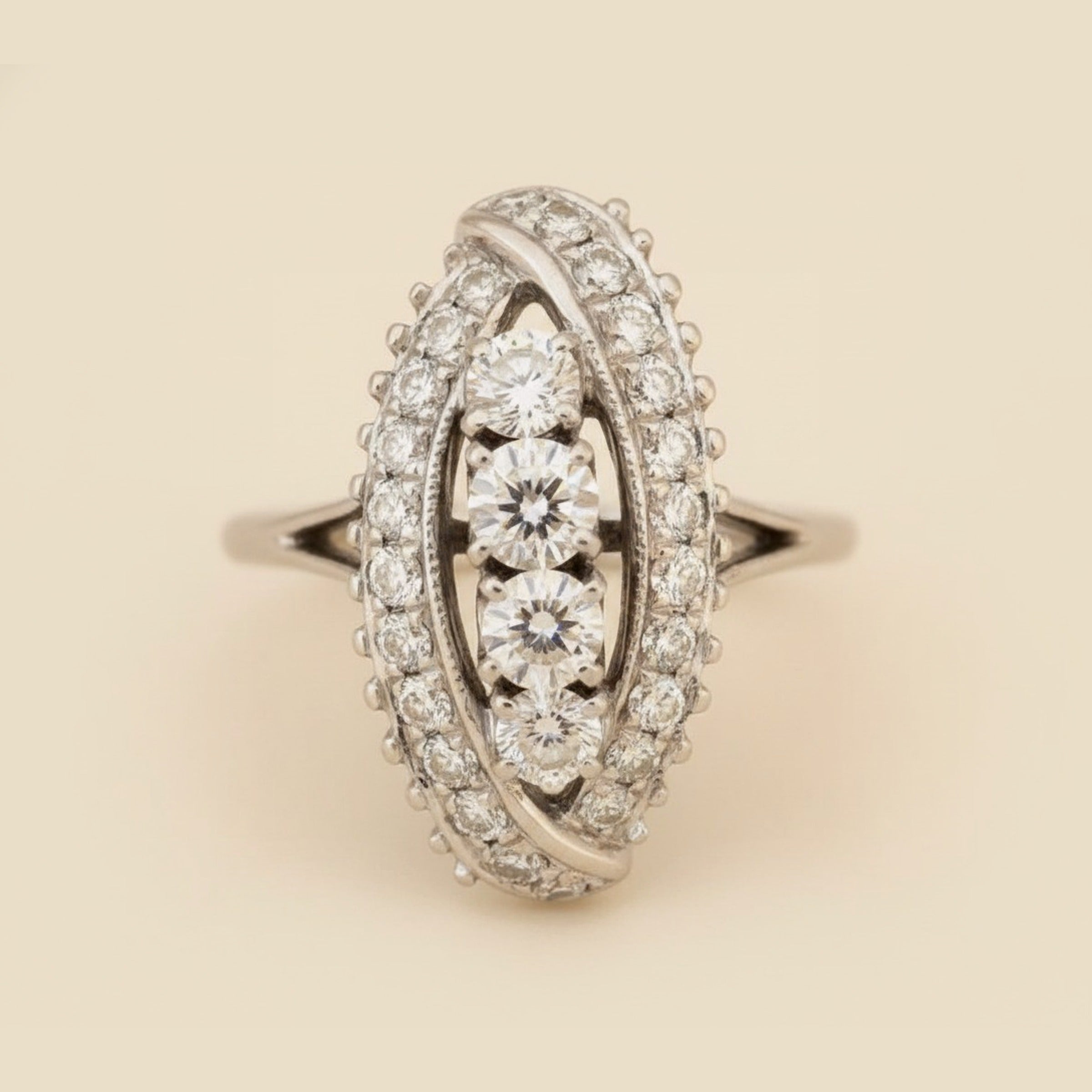 Retro White Gold Diamond Cocktail Ring