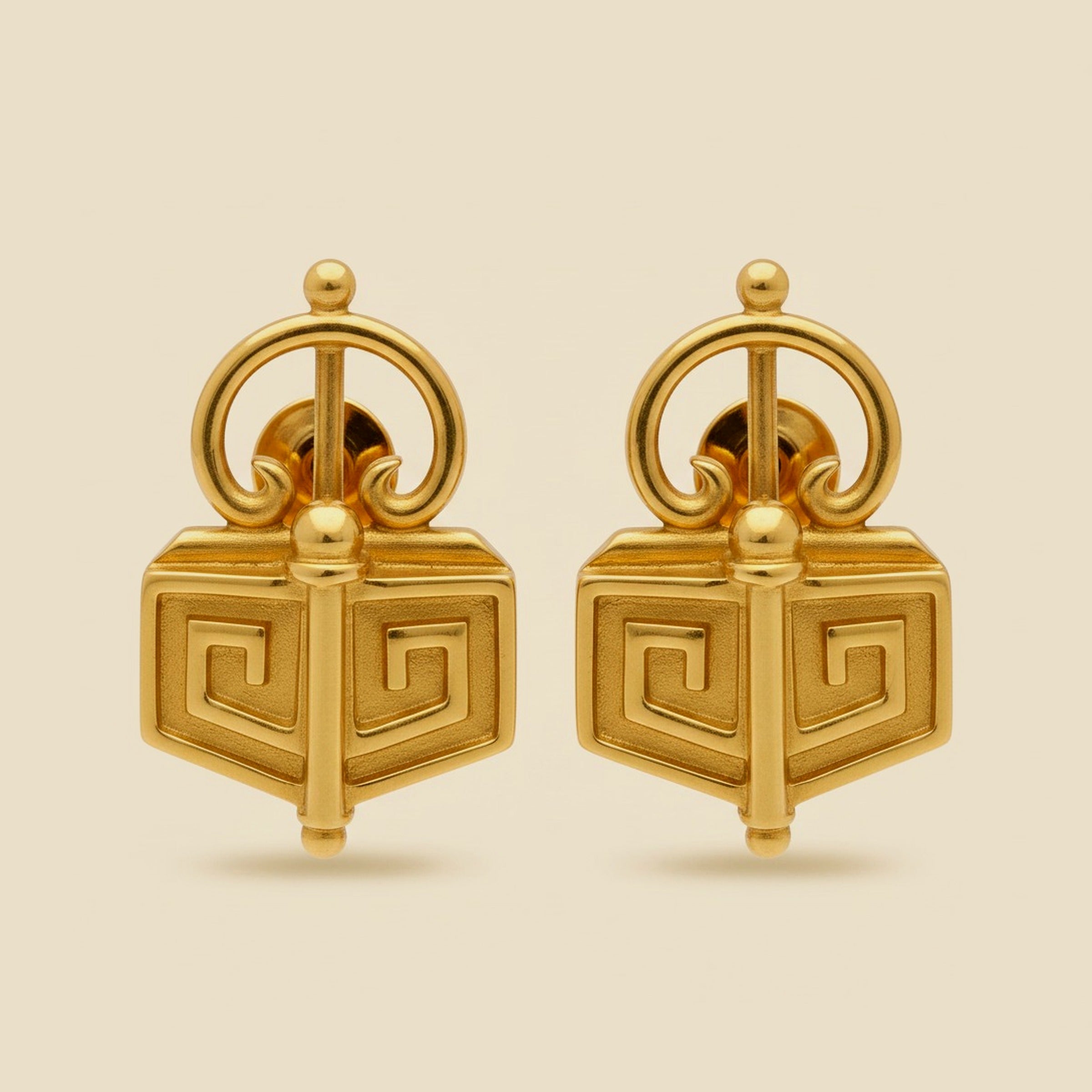 Rich Yellow Gold Ear-clips with a Greek Key Design – Empire Diamond