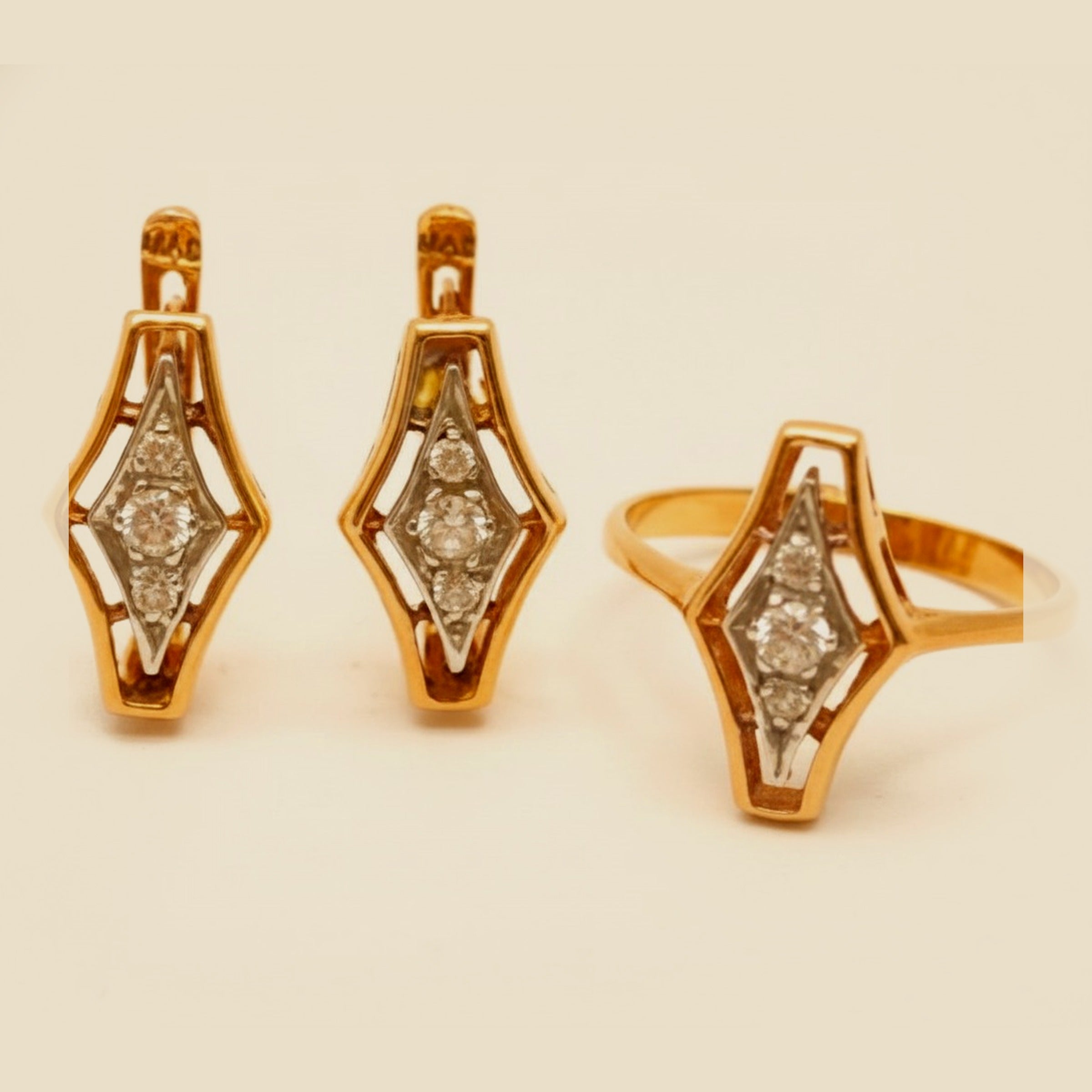 Rose Gold Open Work Ring & Earring Set with Cubic – Empire Diamond