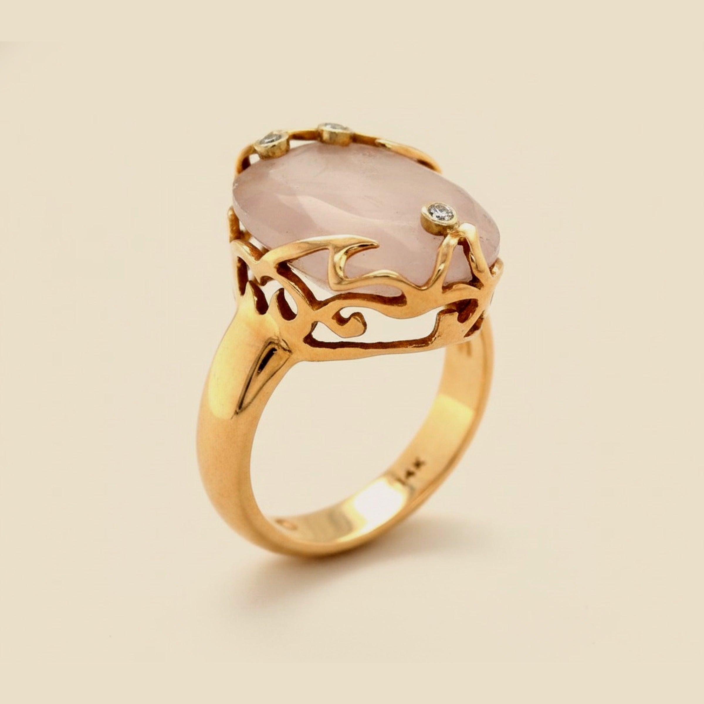 Rose Gold Rose Quartz & Diamond Ring