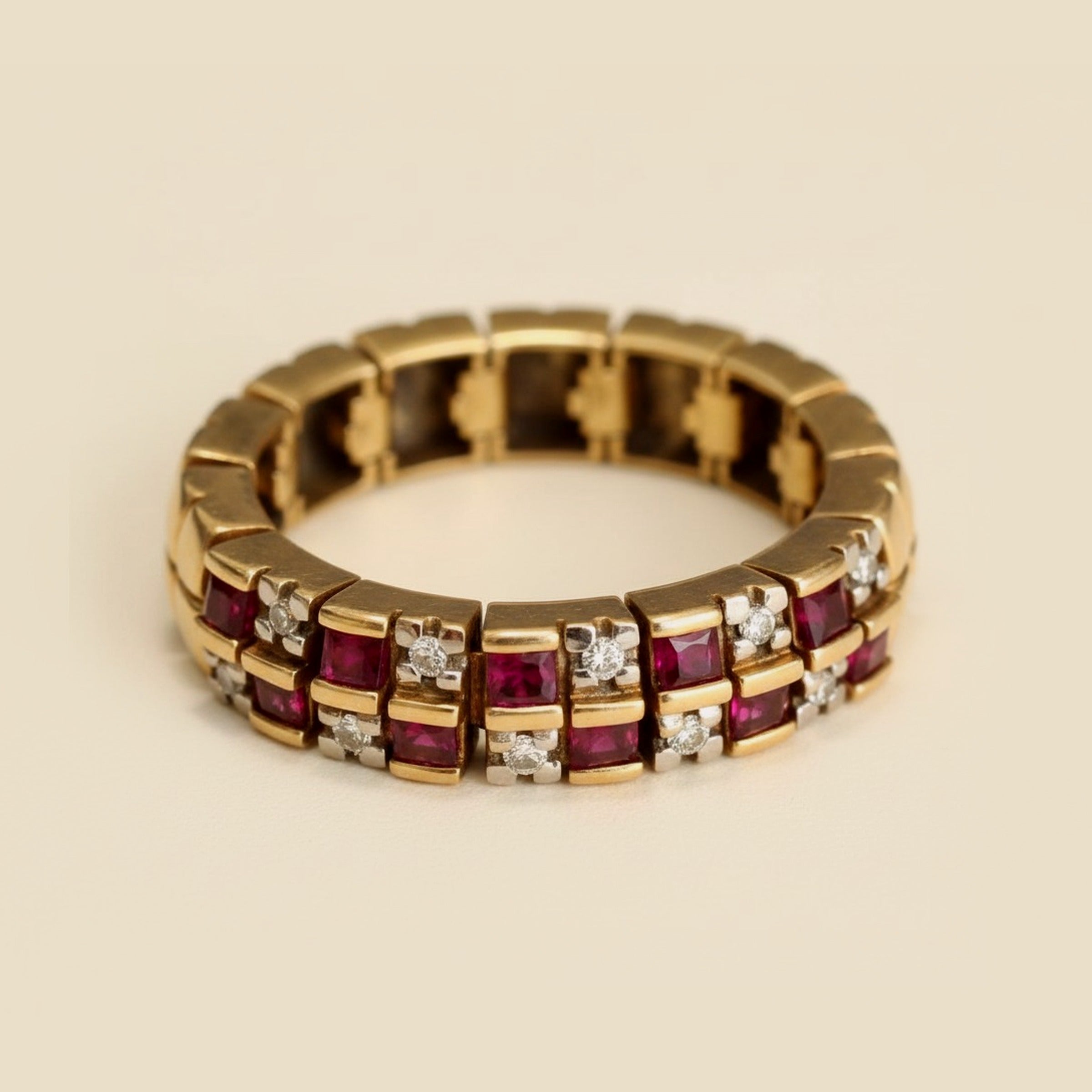 Ruby & Diamond Square Link Flex Ring – Empire Diamond – view 2