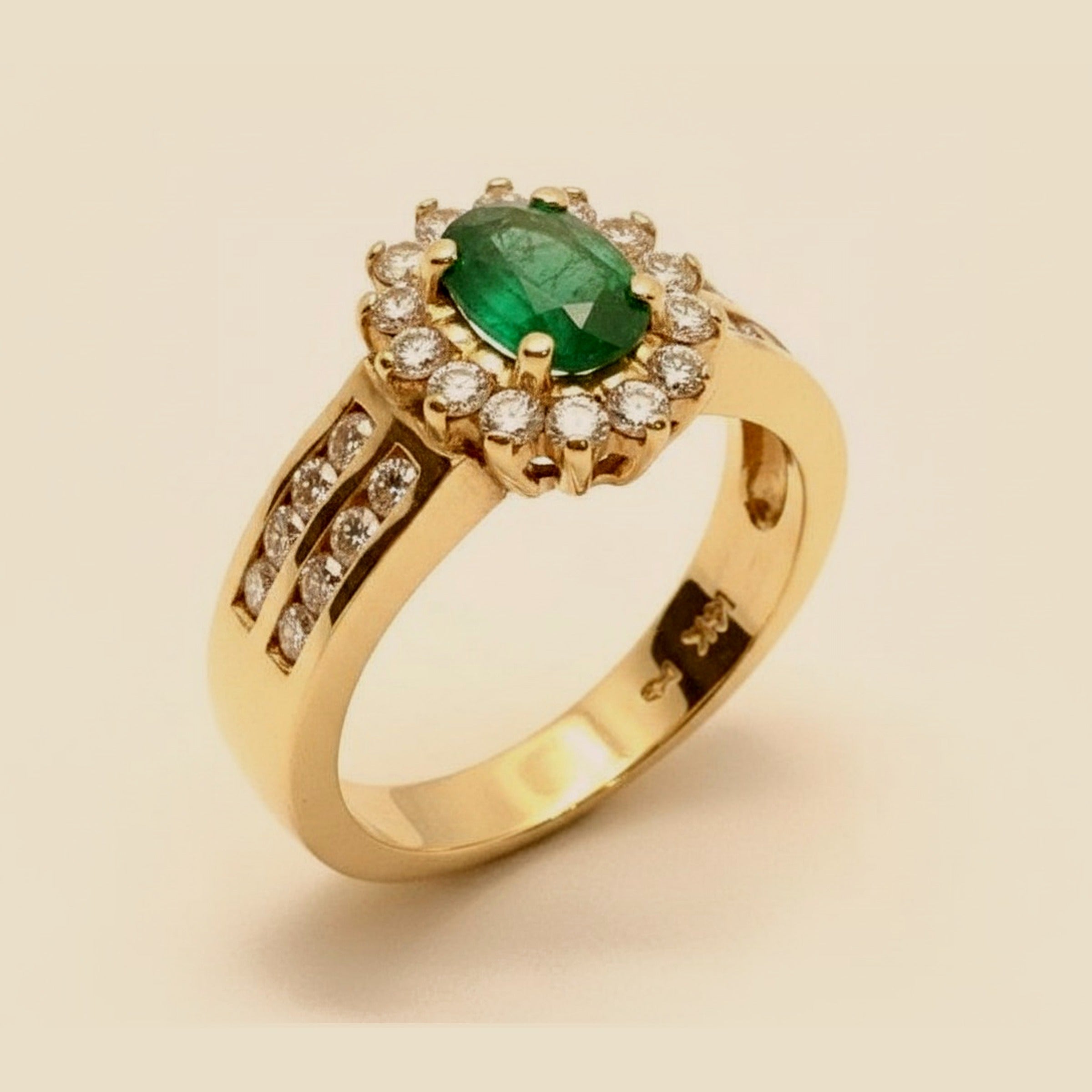 Signed Fortunoff Yellow Gold Emerald & Diamond Cocktail Ring – Empire Diamond