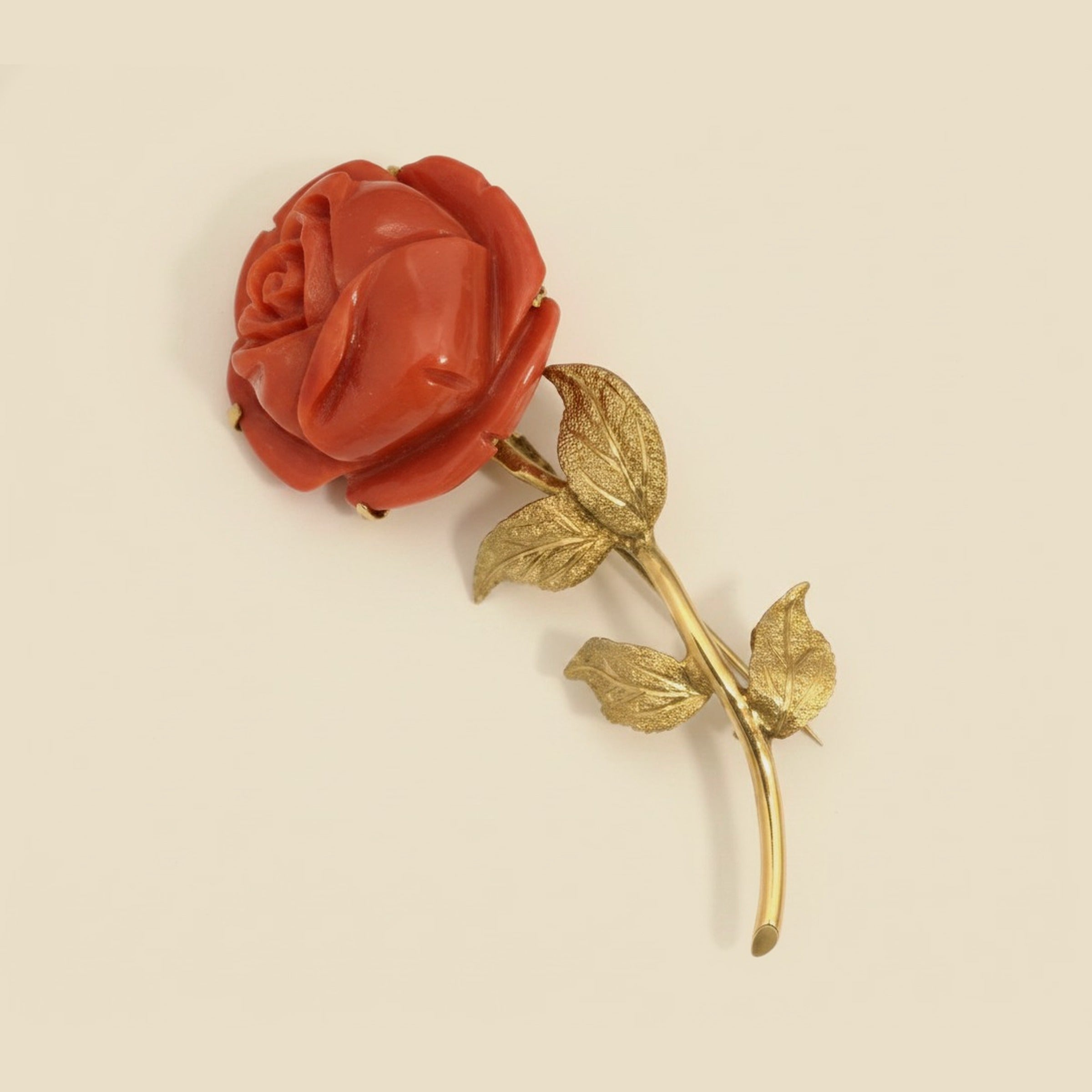 Spritzer & Fuhrmann Yellow Gold Carved Red Coral Rose Pin – Empire Diamond
