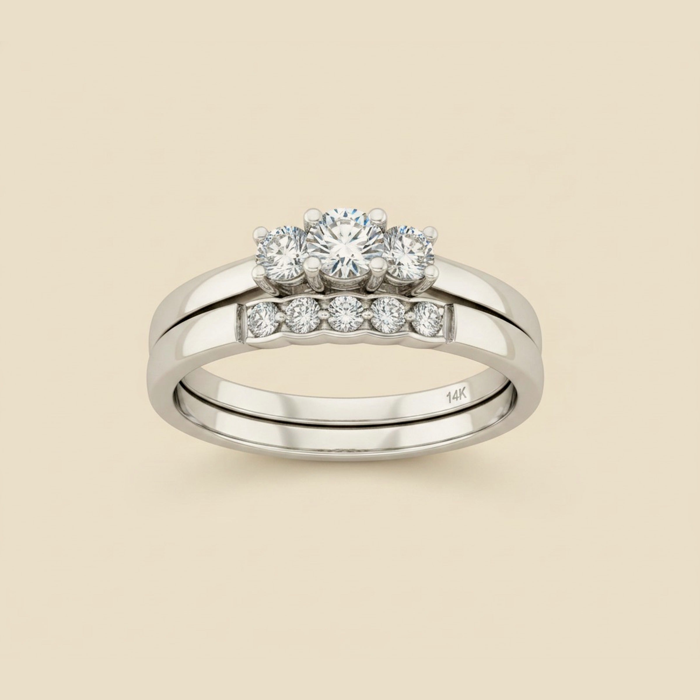 Three Stone Diamond Engagement Ring with attached Matching 5 Stone – Empire Diamond – view 2