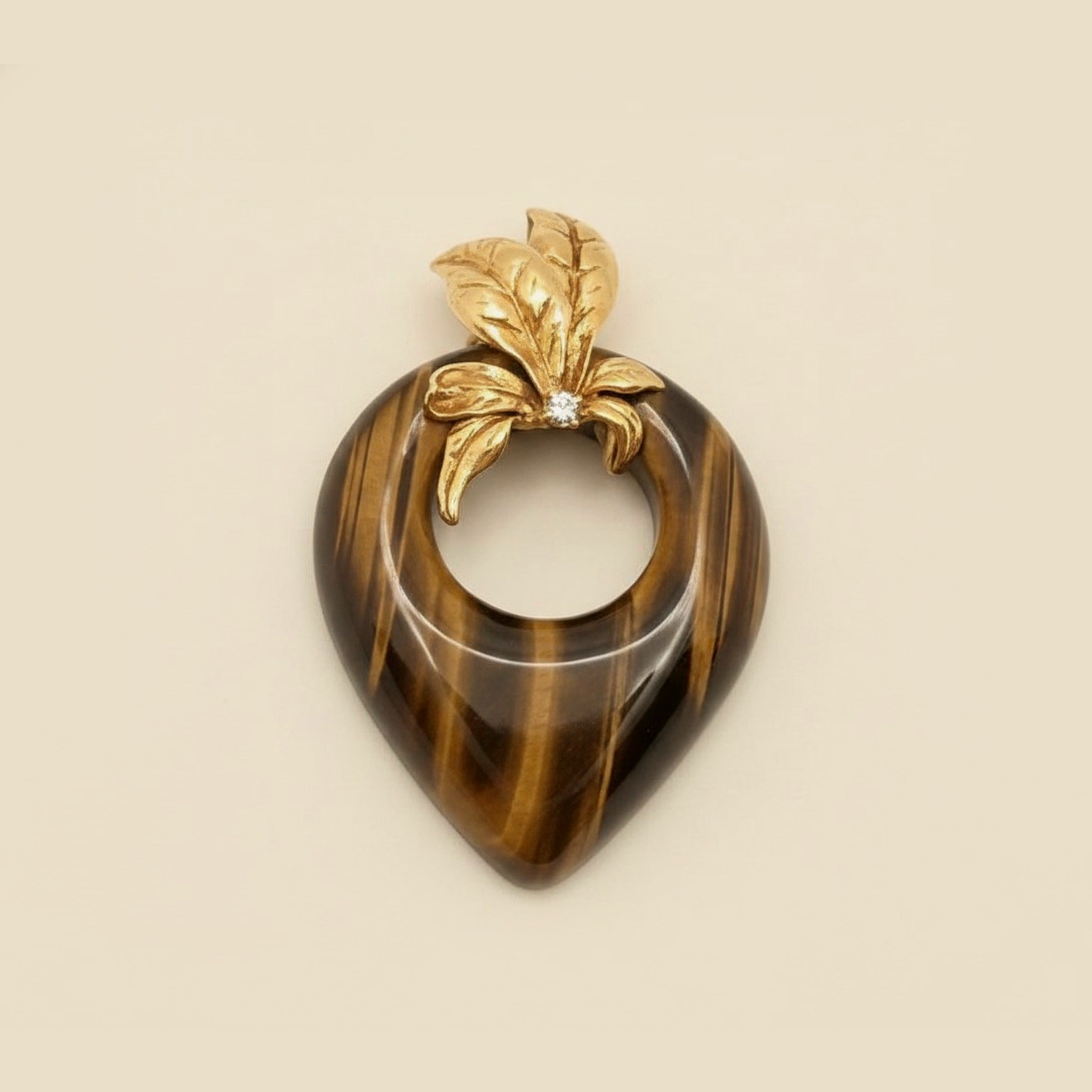 Tiger Eye Pendant with Yellow Gold Flower Bale – Empire Diamond