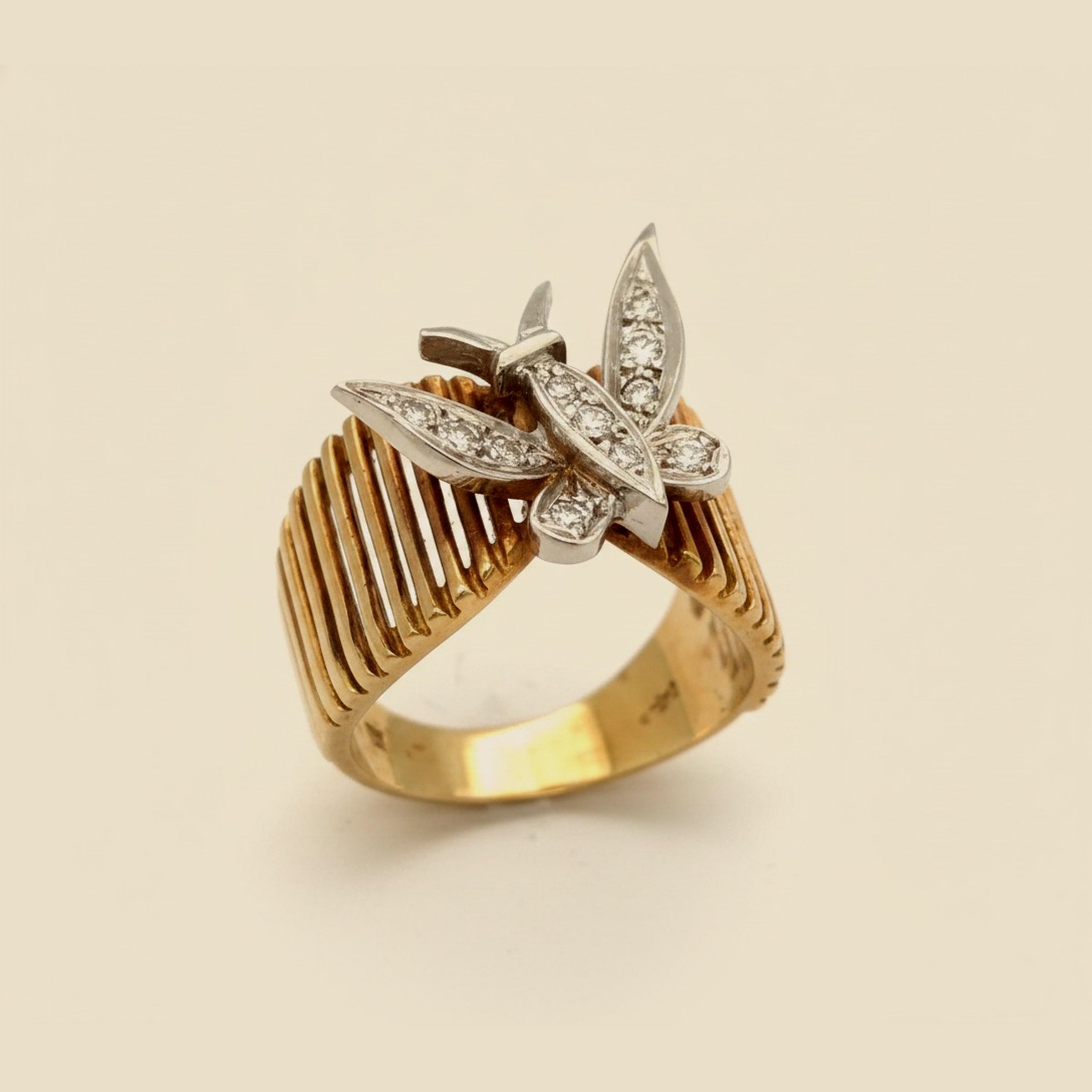 Two Tone 14k Diamond Butterfly Ring