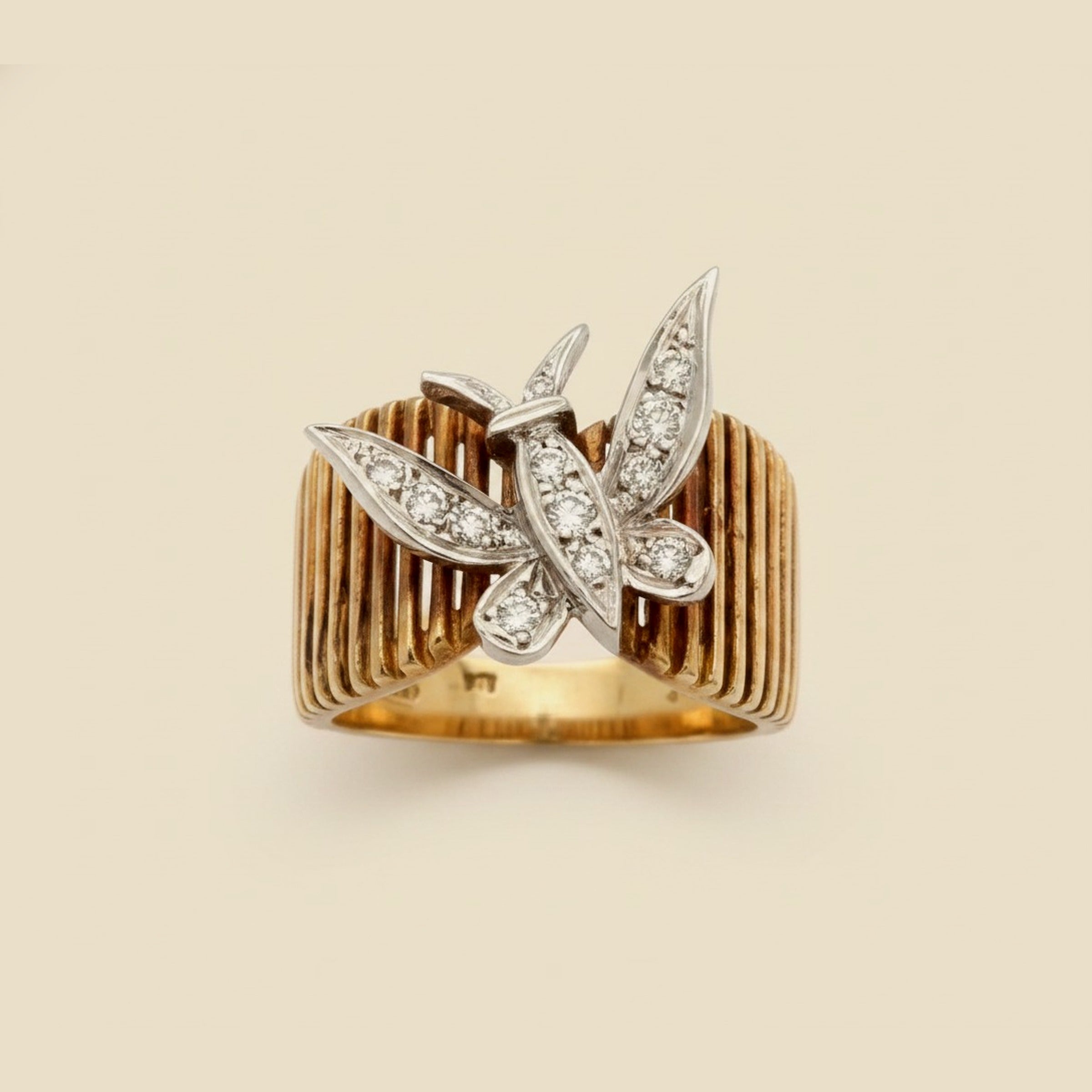 Two Tone 14k Diamond Butterfly Ring