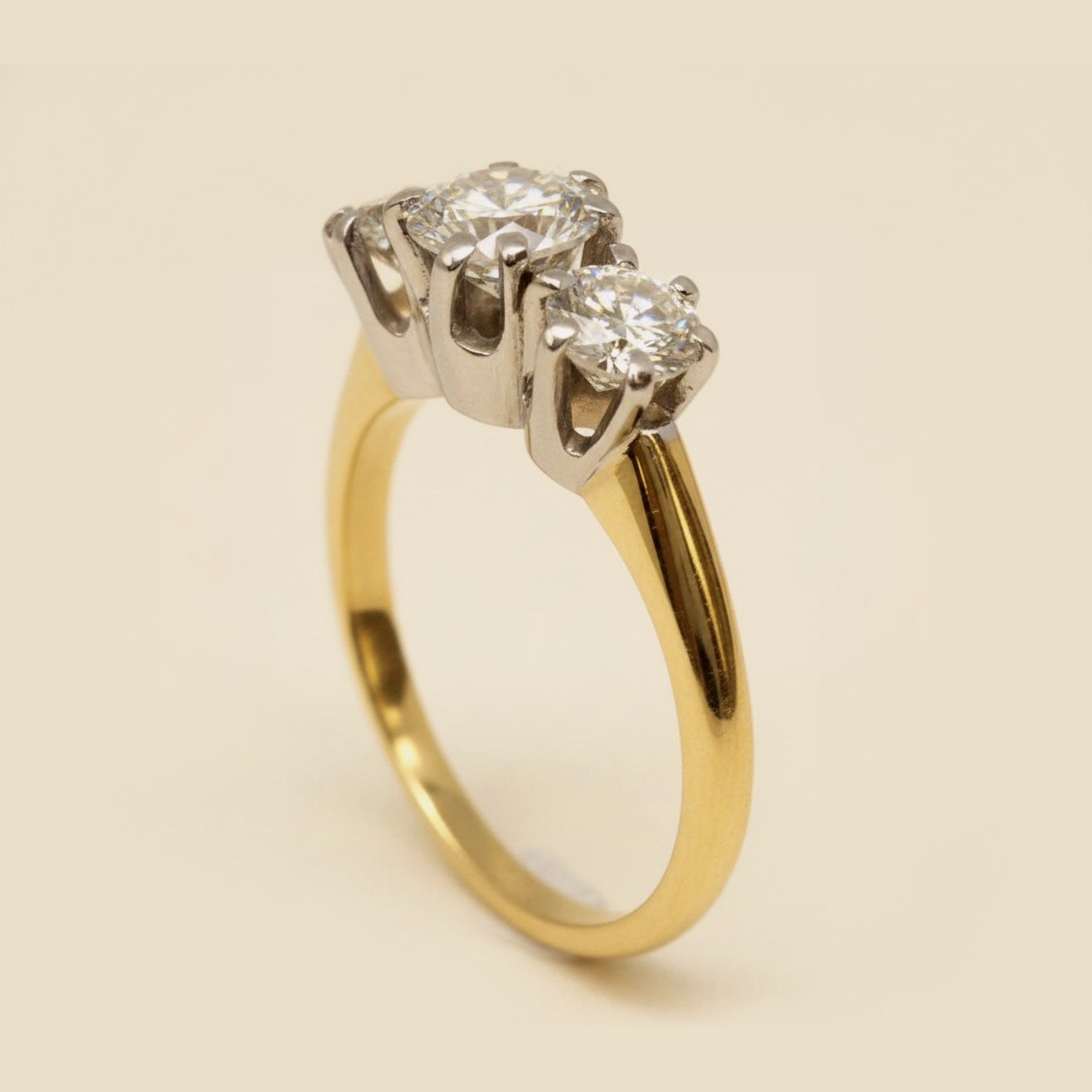 Two Tone 3 Stone Diamond Engagement Ring