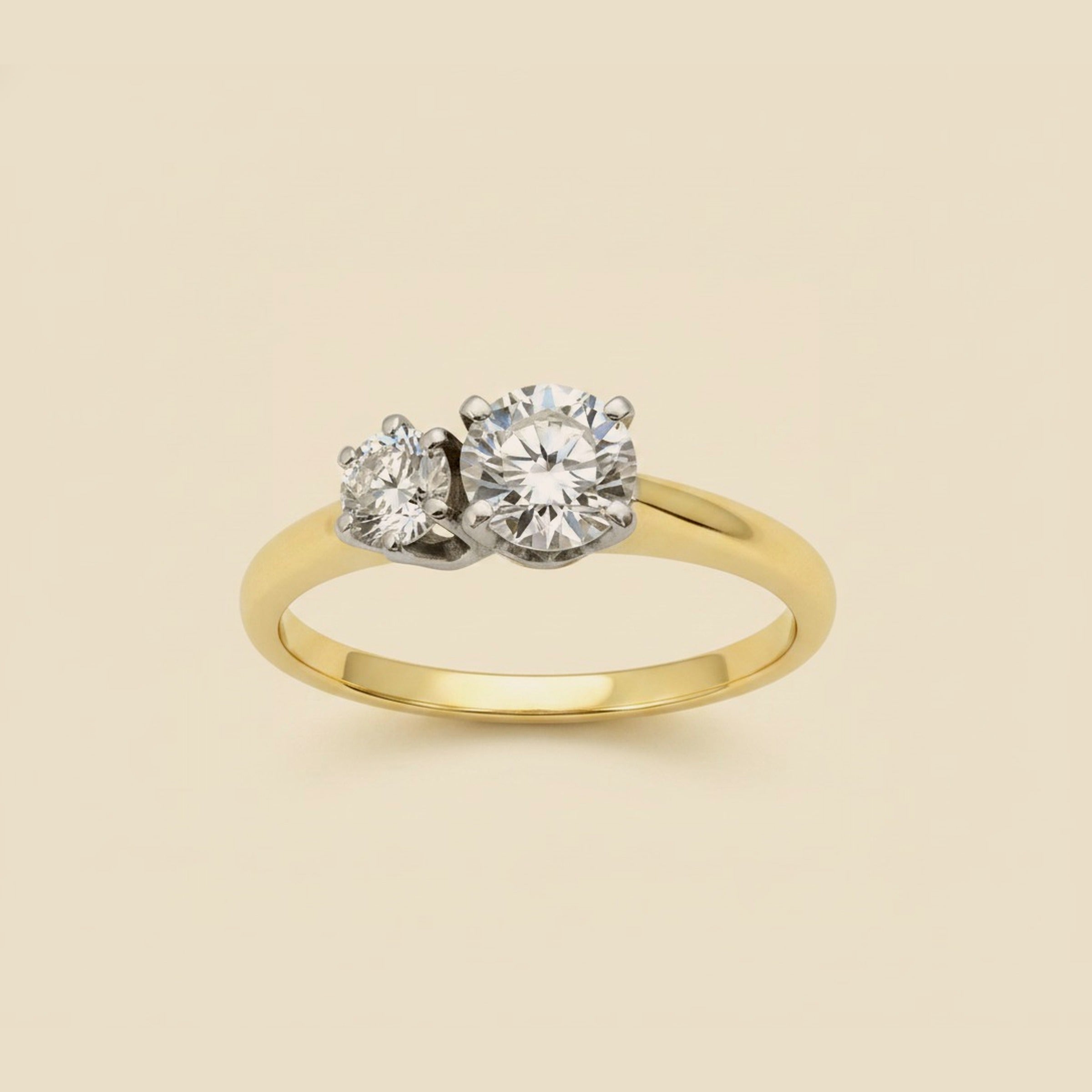 Two Tone 3 Stone Diamond Engagement Ring