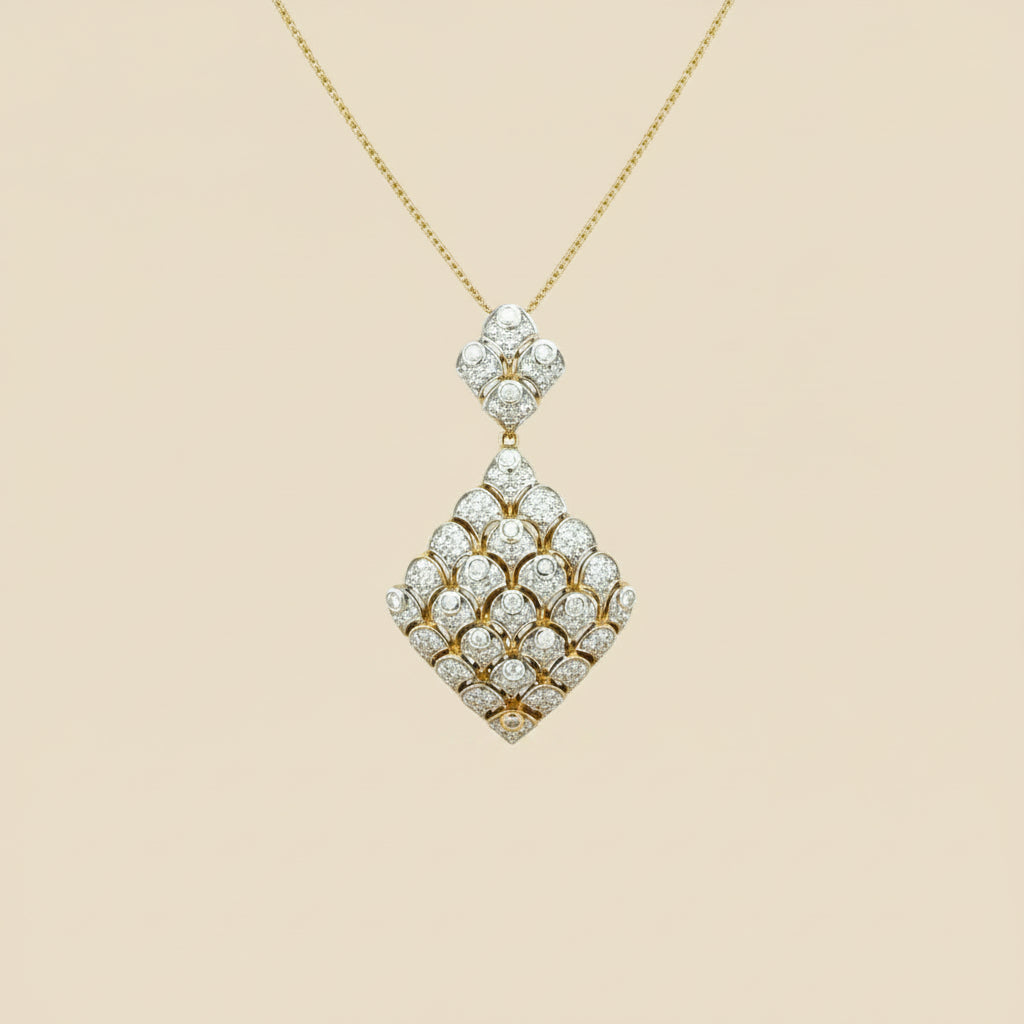 Two Tone Diamond Cluster Pendant Necklace