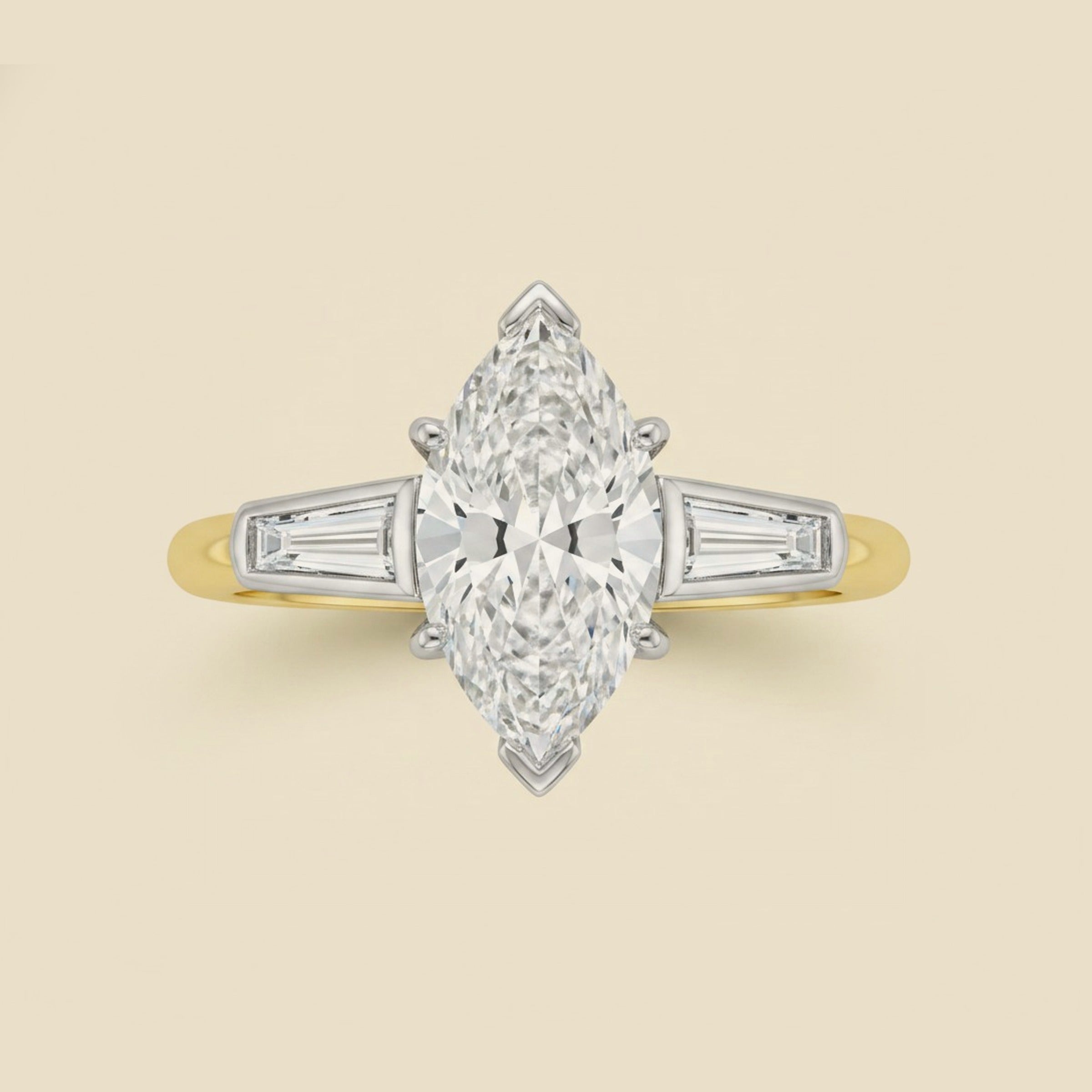 Two Tone Marquise Shaped Diamond Engagement Ring 1.42cts.