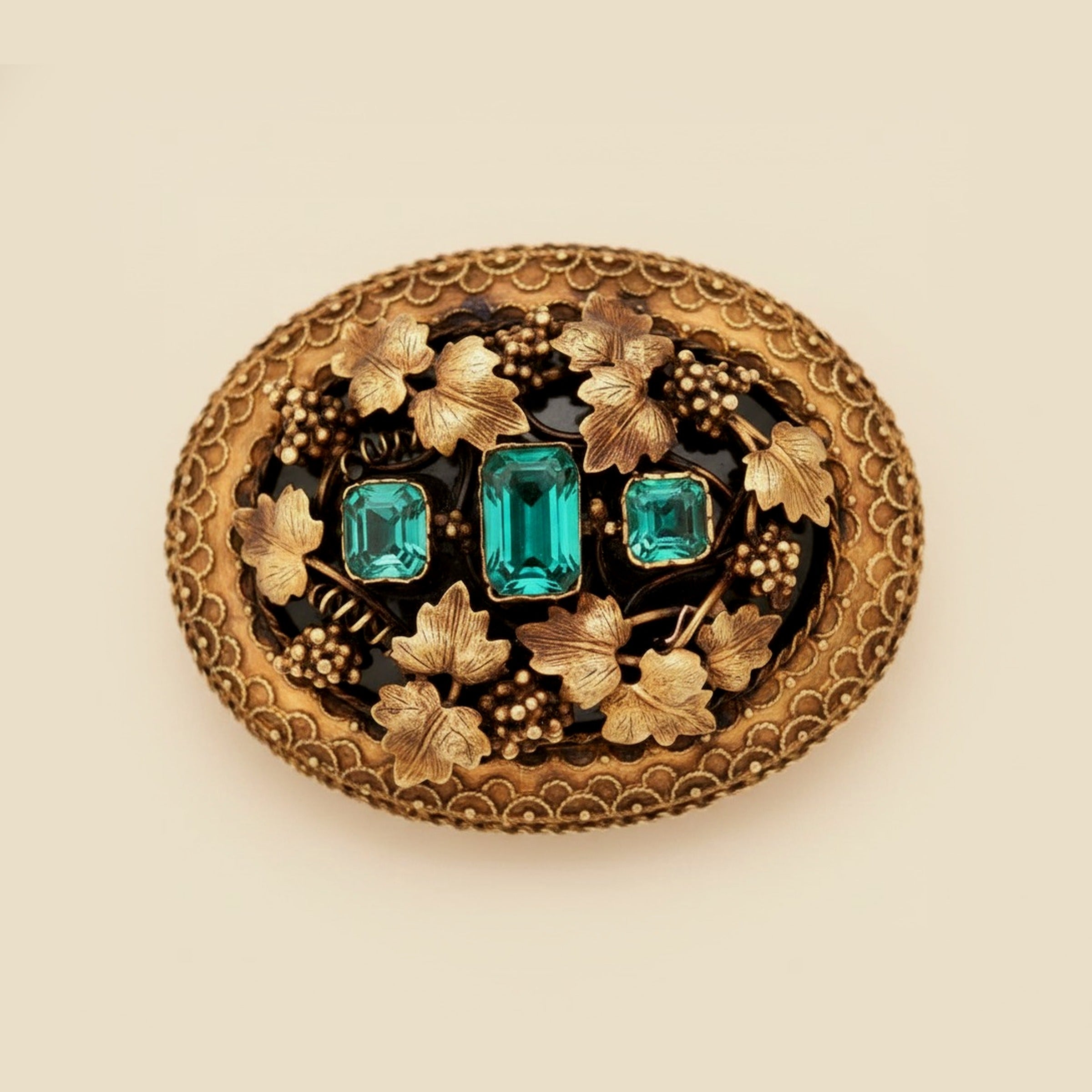 Victorian 18k Yellow Gold Emerald Grapevine Brooch