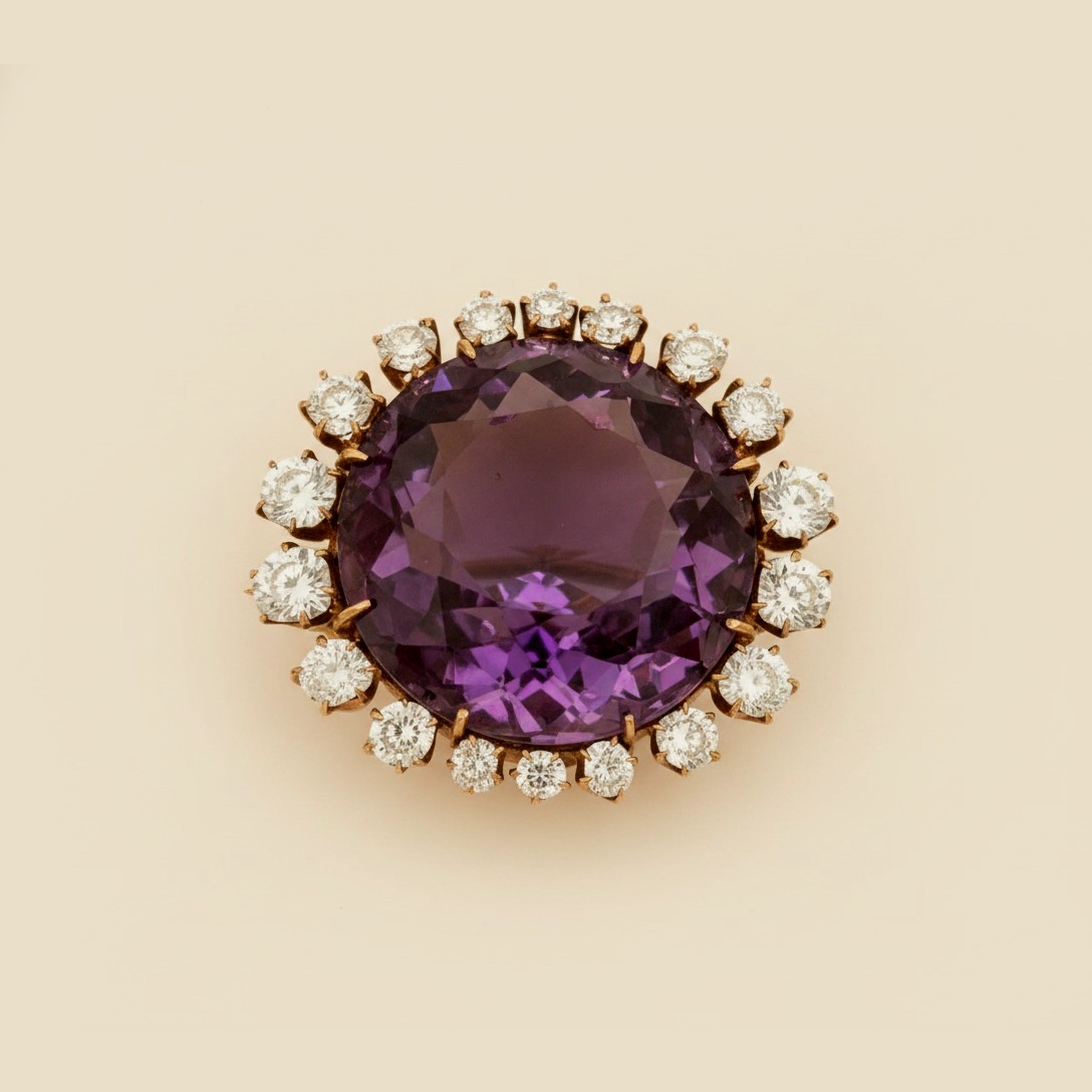 Victorian Rose Gold Amethyst and Diamond Circle Pin