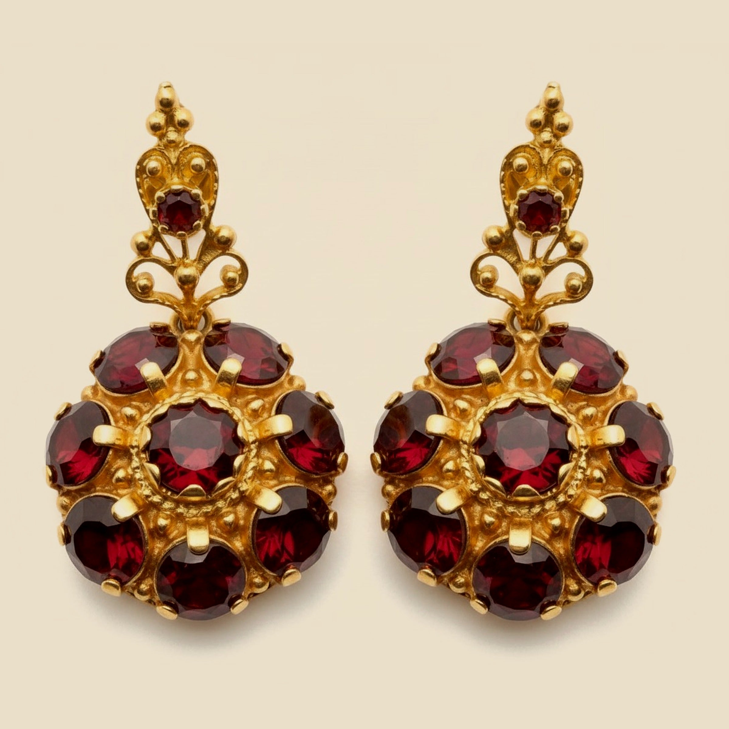 Victorian Style 14K Crested & Beaded Garnet Dangling Earrings – Empire Diamond