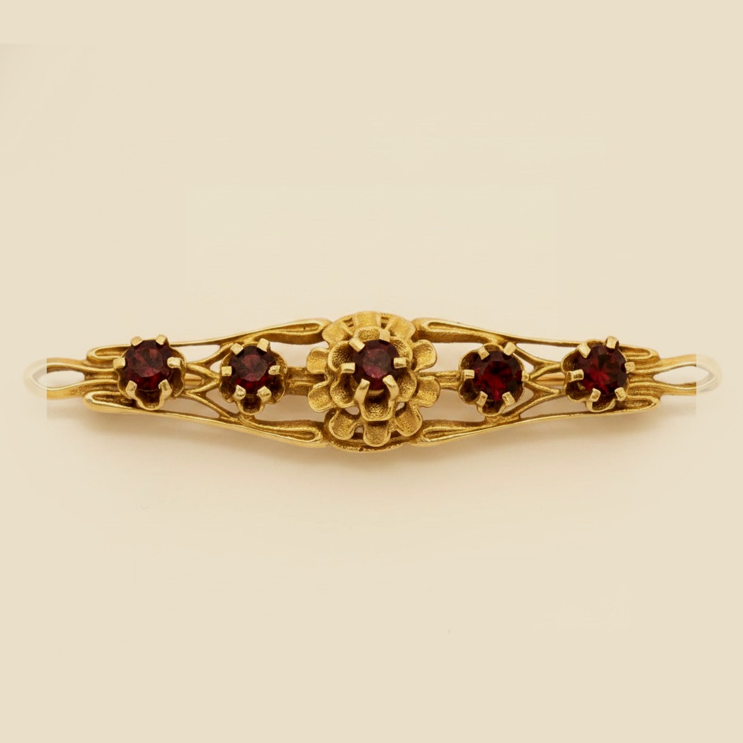 Vintage Yellow Gold Garnet Bar Pin