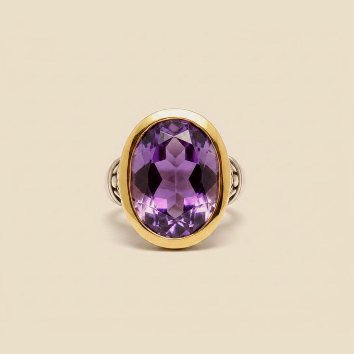 Sterling Silver/Yellow Gold Amethyst Scroll Ring