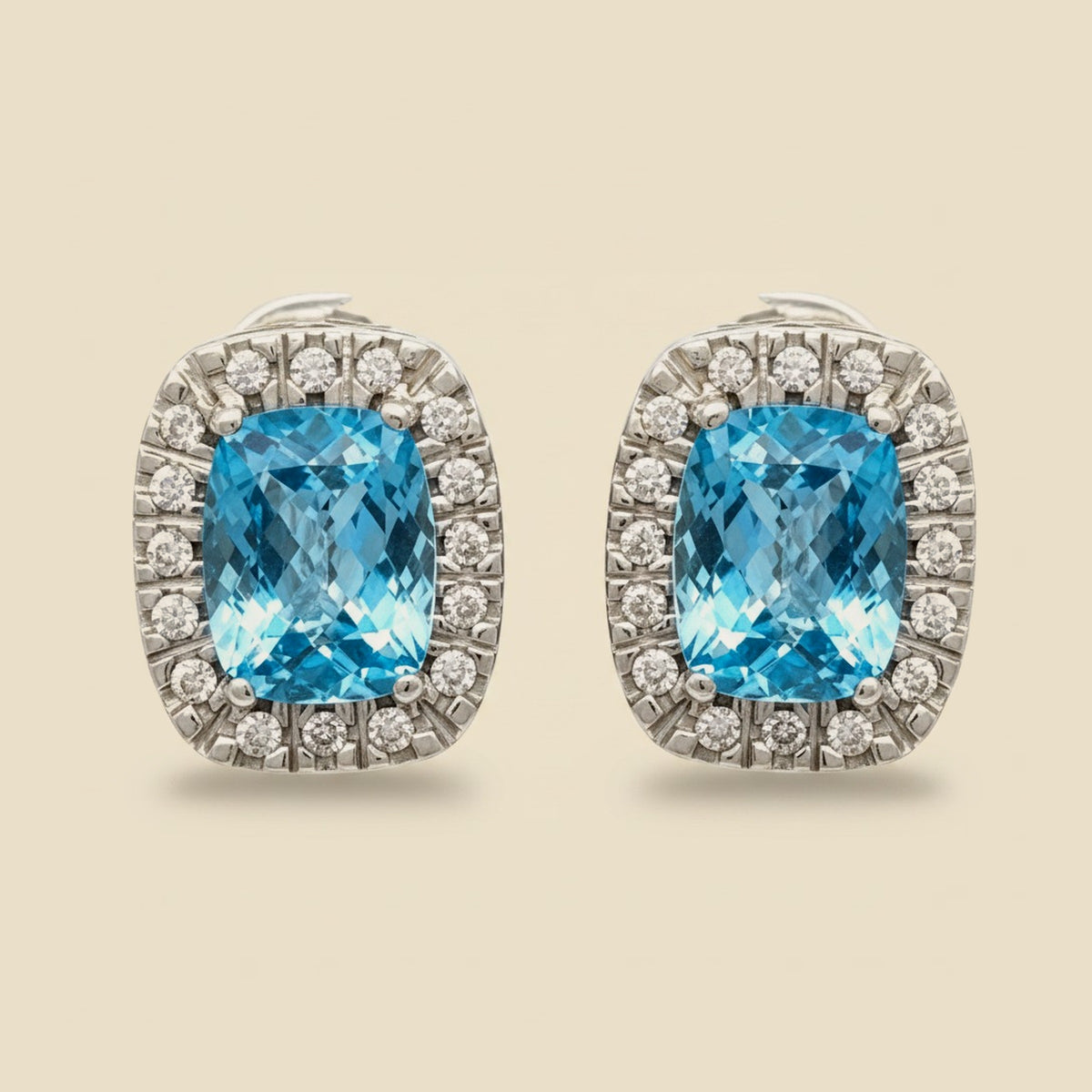 White Gold Blue Topaz and Diamond Earrings