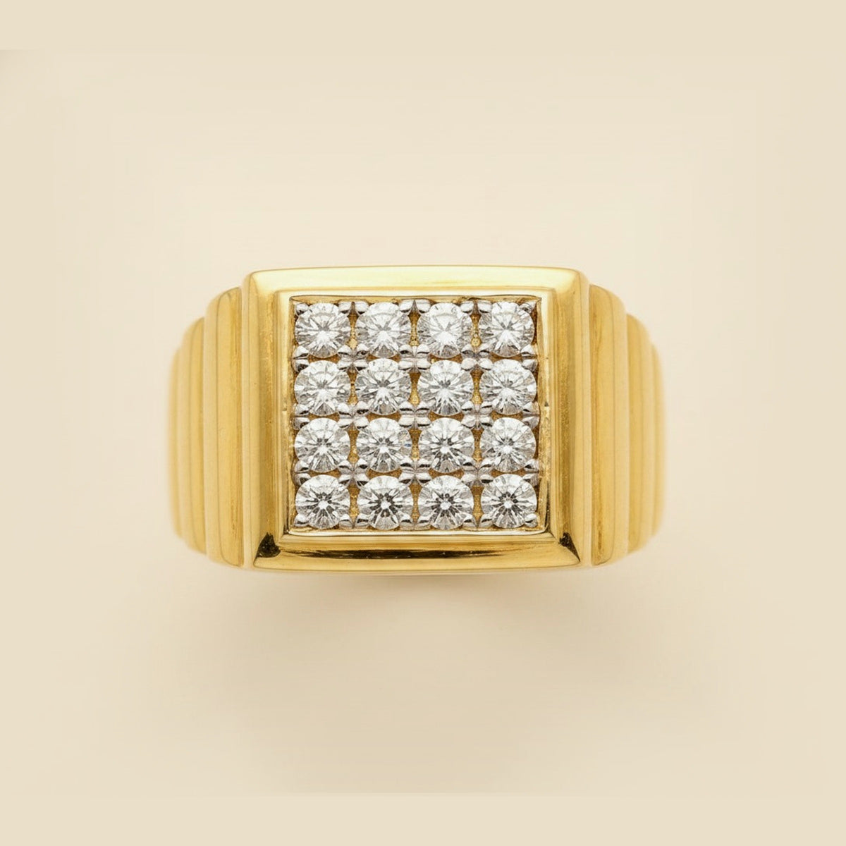 Gents Yellow Gold Diamond Cluster Ring