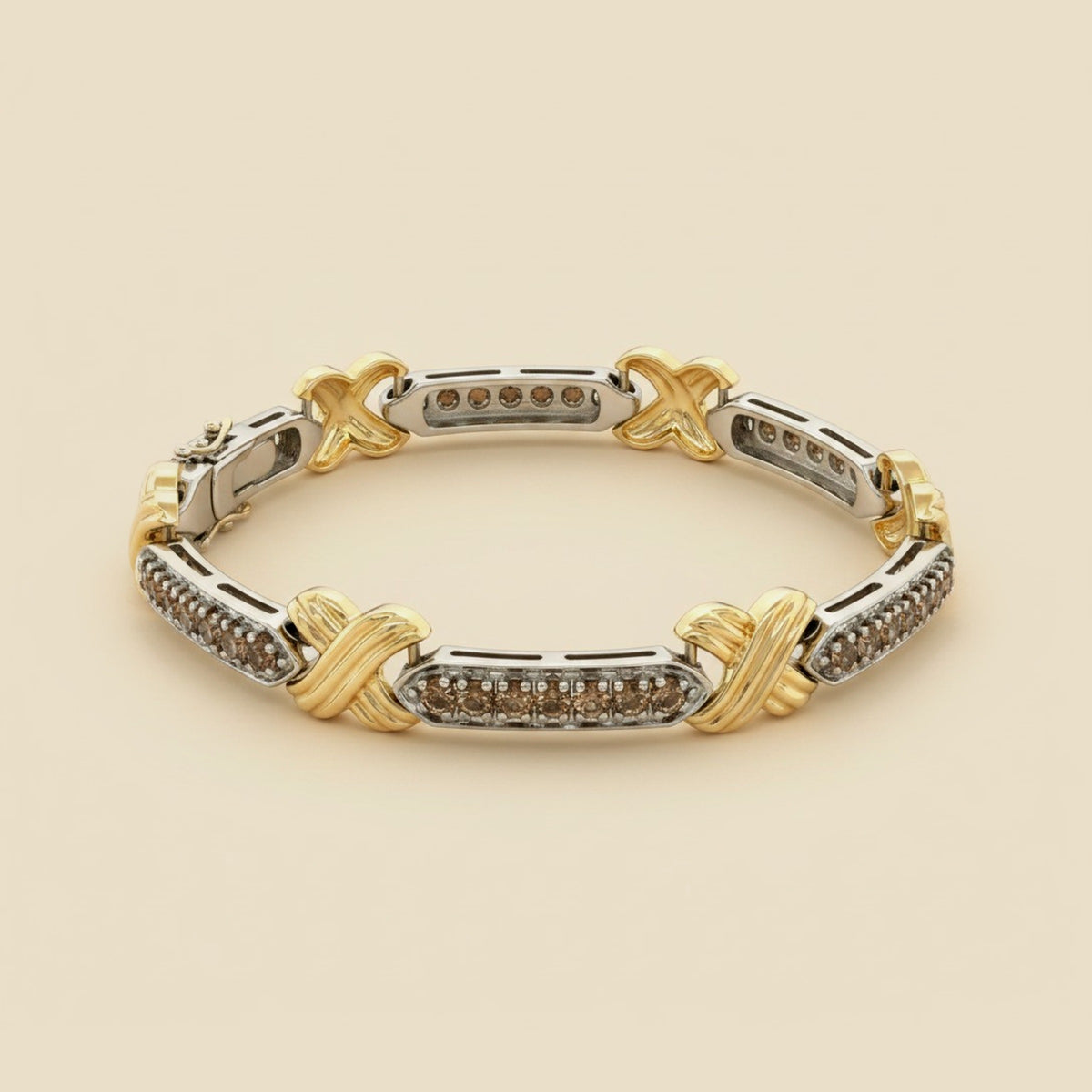 14K 2-Tone Chocolate Diamond & Ribbed "X" Link Bracelet