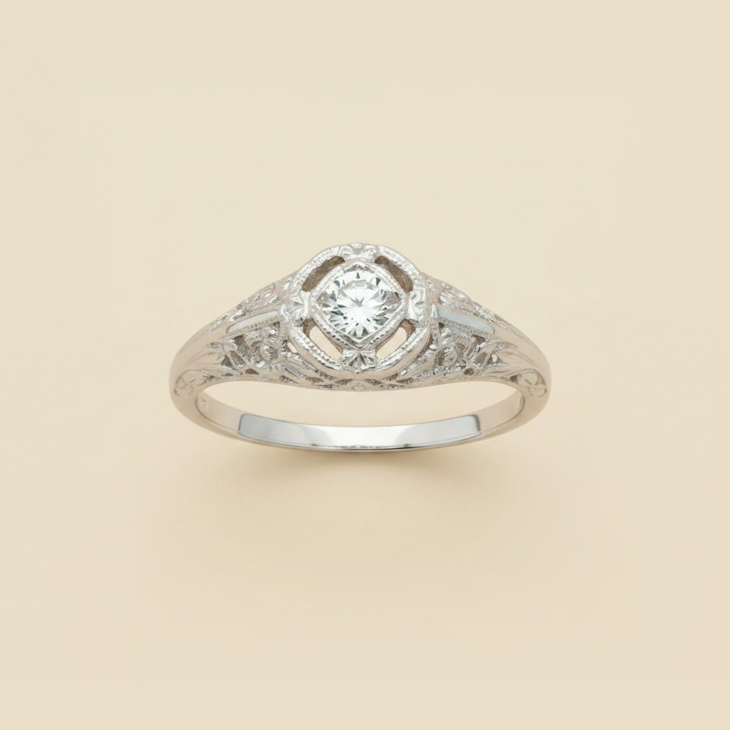White Gold 10k Art Deco Repro. Filigree Diamond Ring
