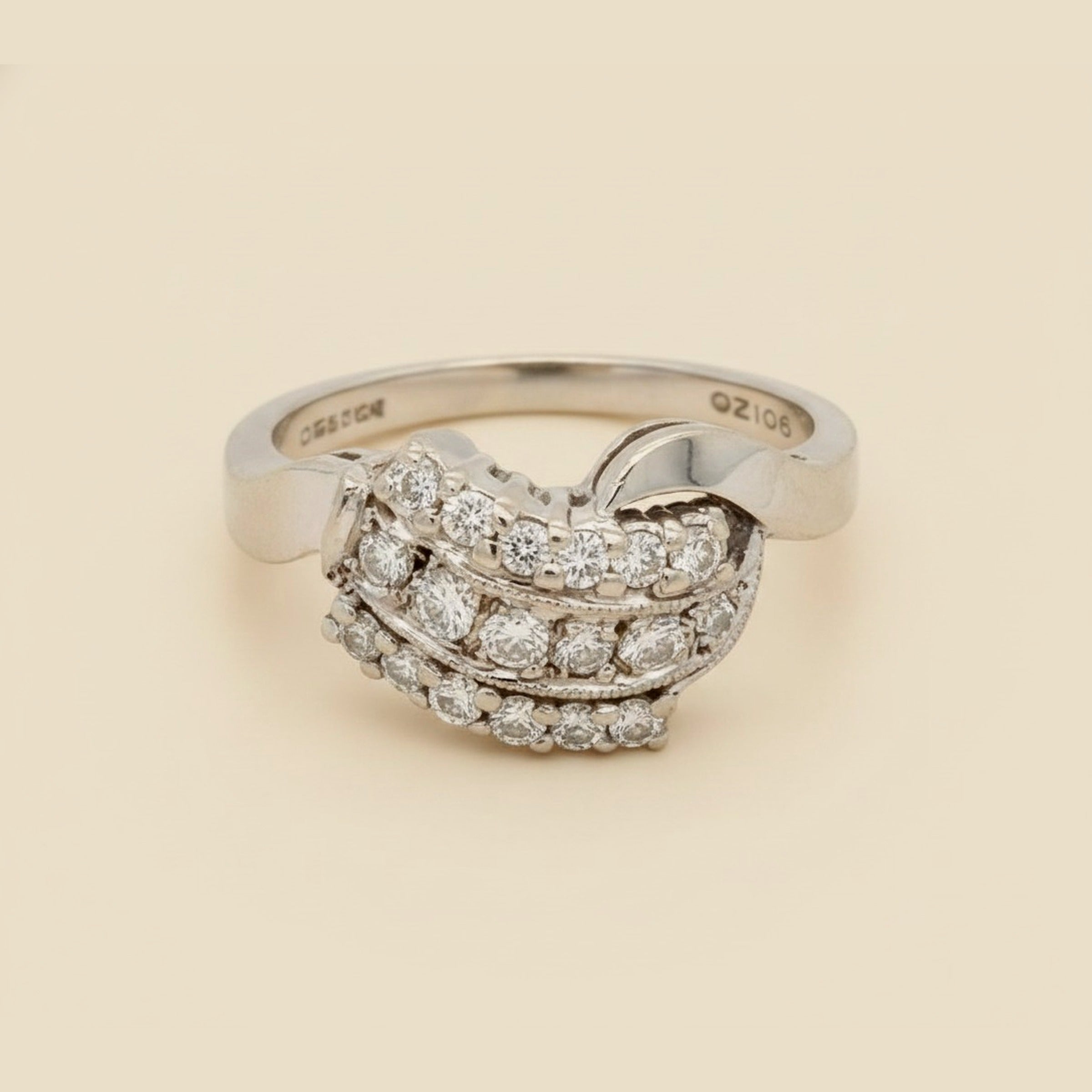 White Gold 14k 3 Row Diamond Cocktail Ring