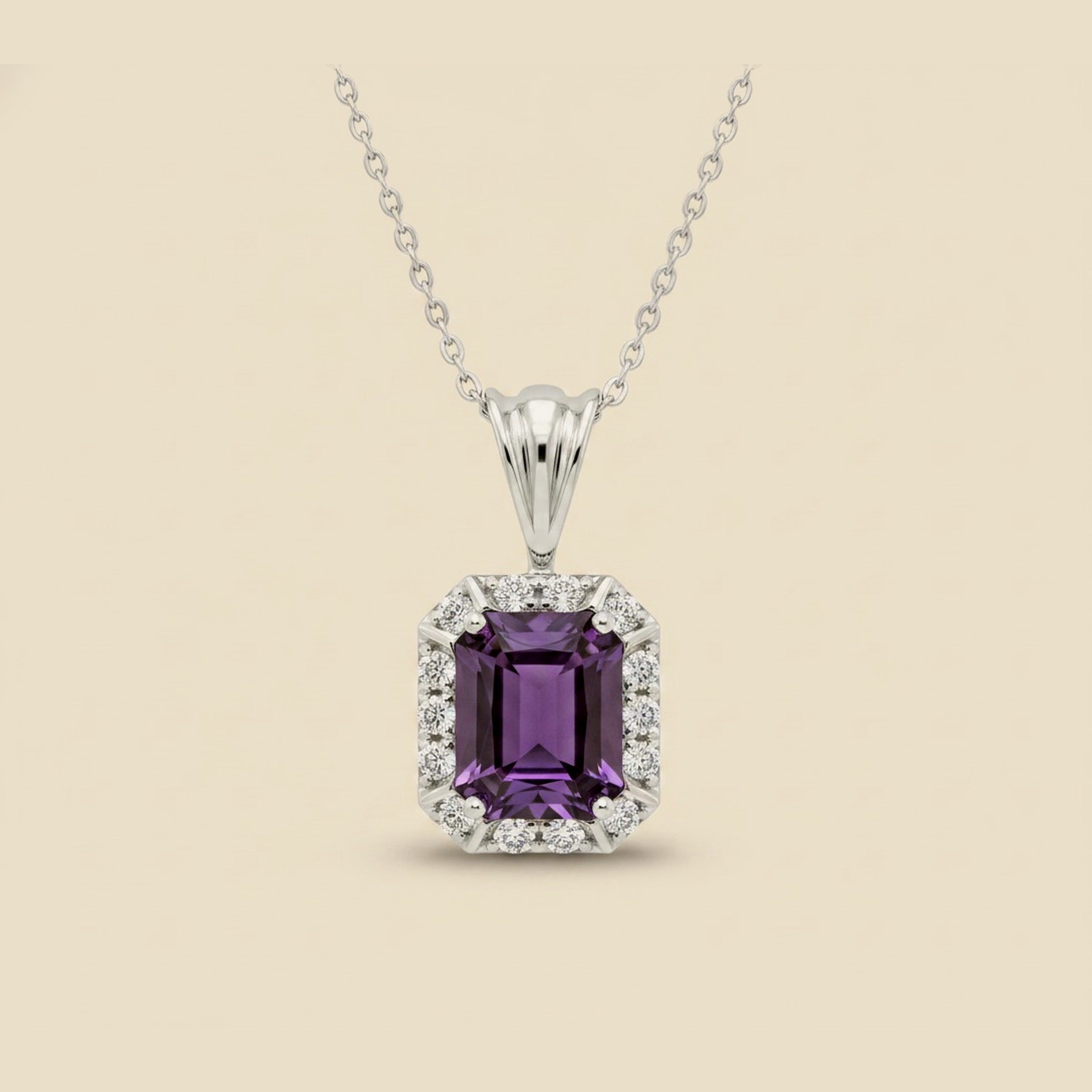 White Gold Amethyst & Diamond Pendant – Empire Diamond
