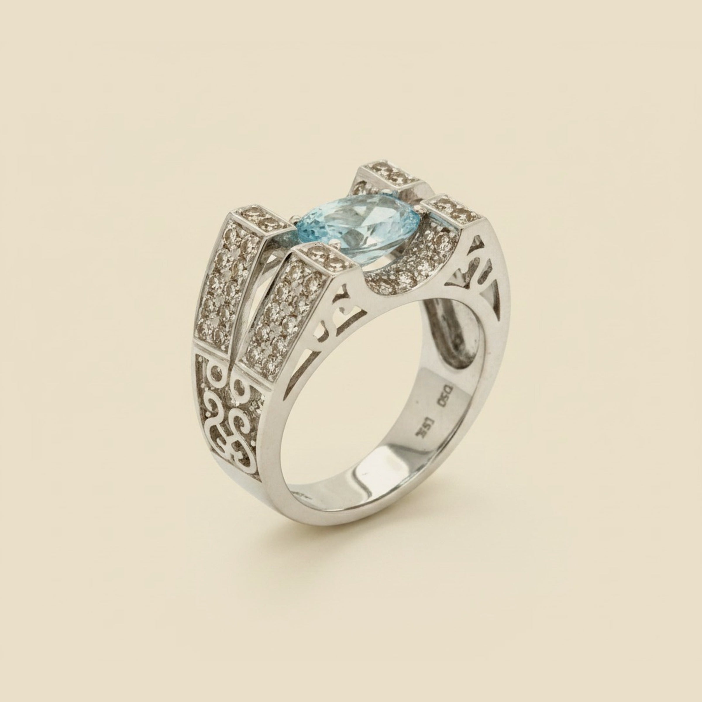 White Gold Blue Topaz and Diamond Cocktail Ring