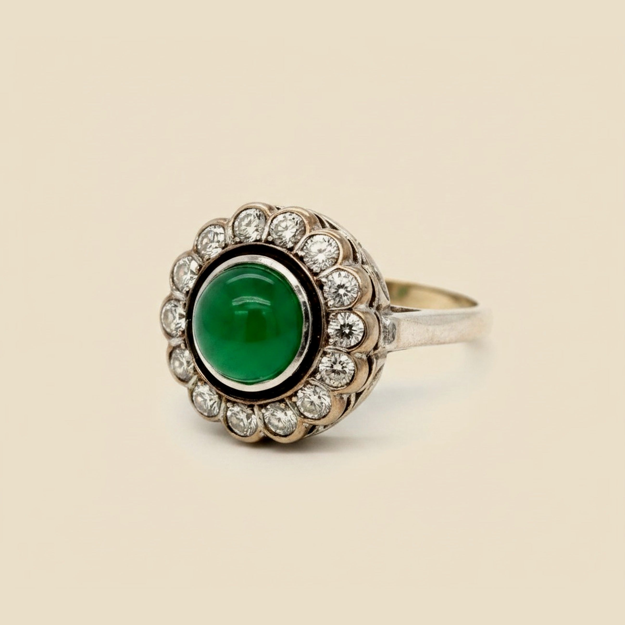White Gold Chrysoprase & Diamond Cocktail Ring – Empire Diamond