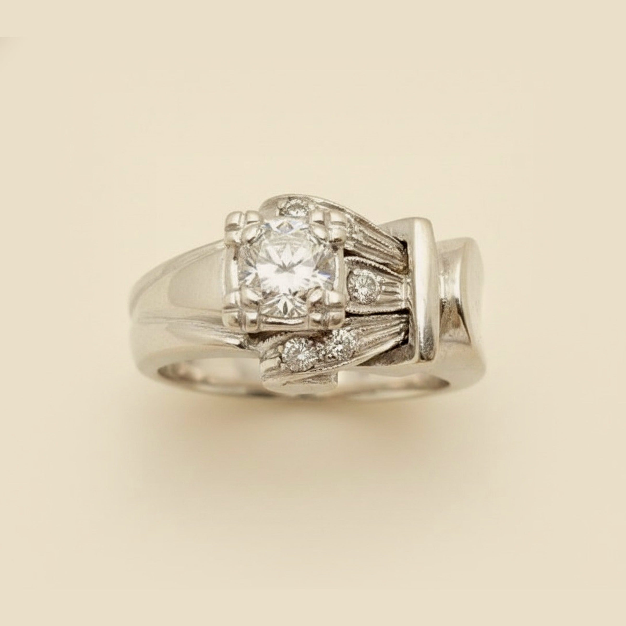 White Gold Diamond Cocktail Ring From the Deco Era