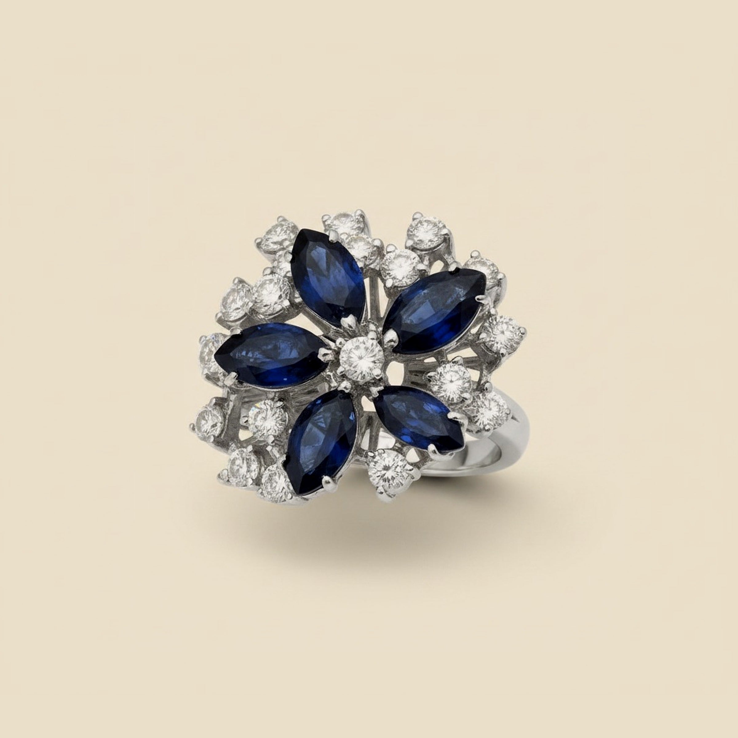 White Gold Diamond & Sapphire Cluster Ring – Empire Diamond