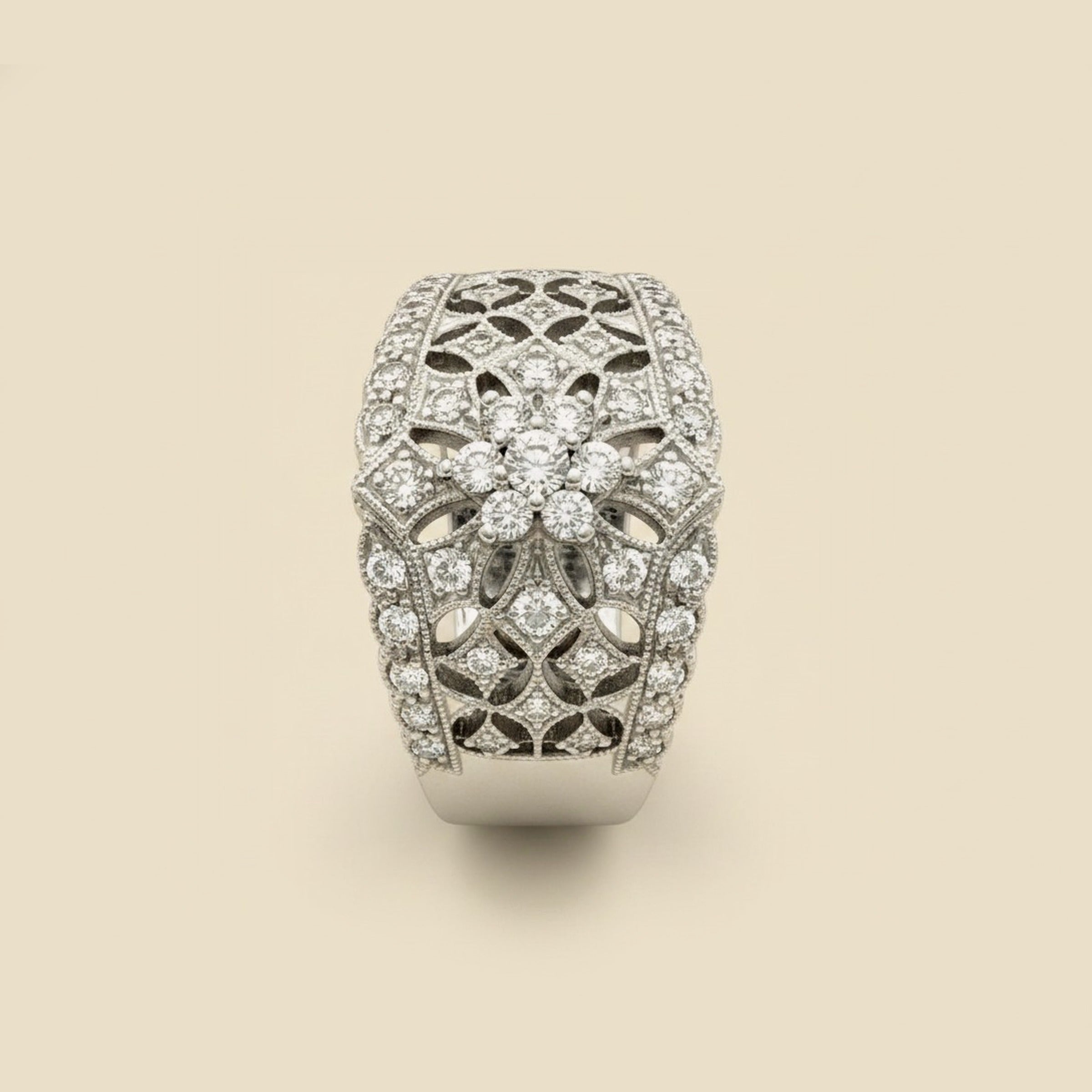 White Gold Filigree Diamond Cocktail Ring
