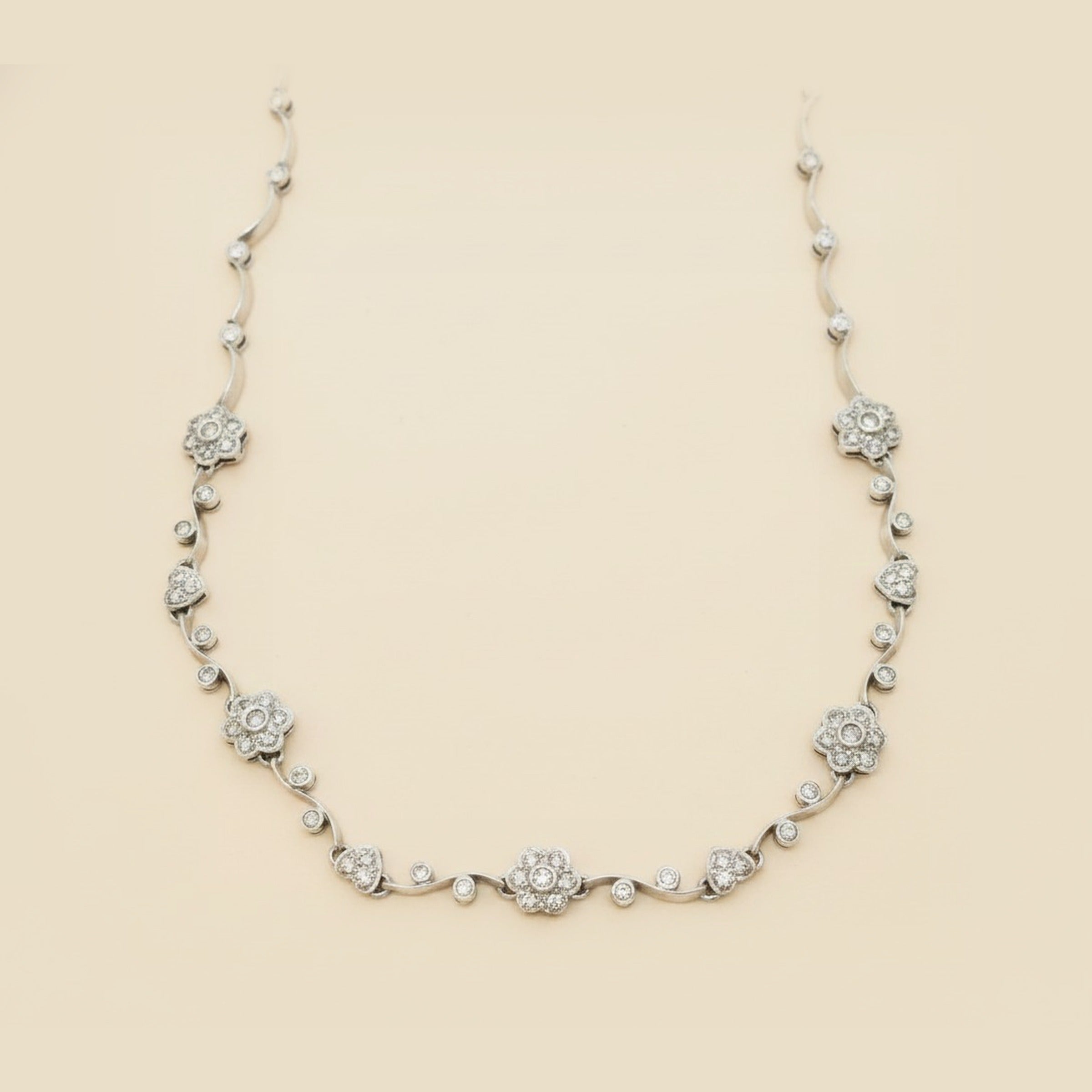 White Gold Flower & Heart Diamond Necklace – Empire Diamond