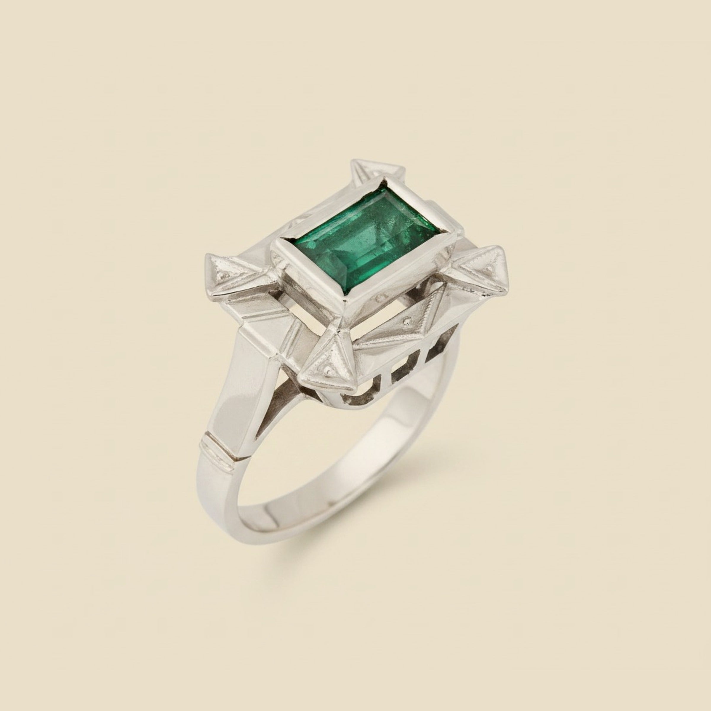 White Gold Horizontal Set Emerald Ring – Empire Diamond – view 2