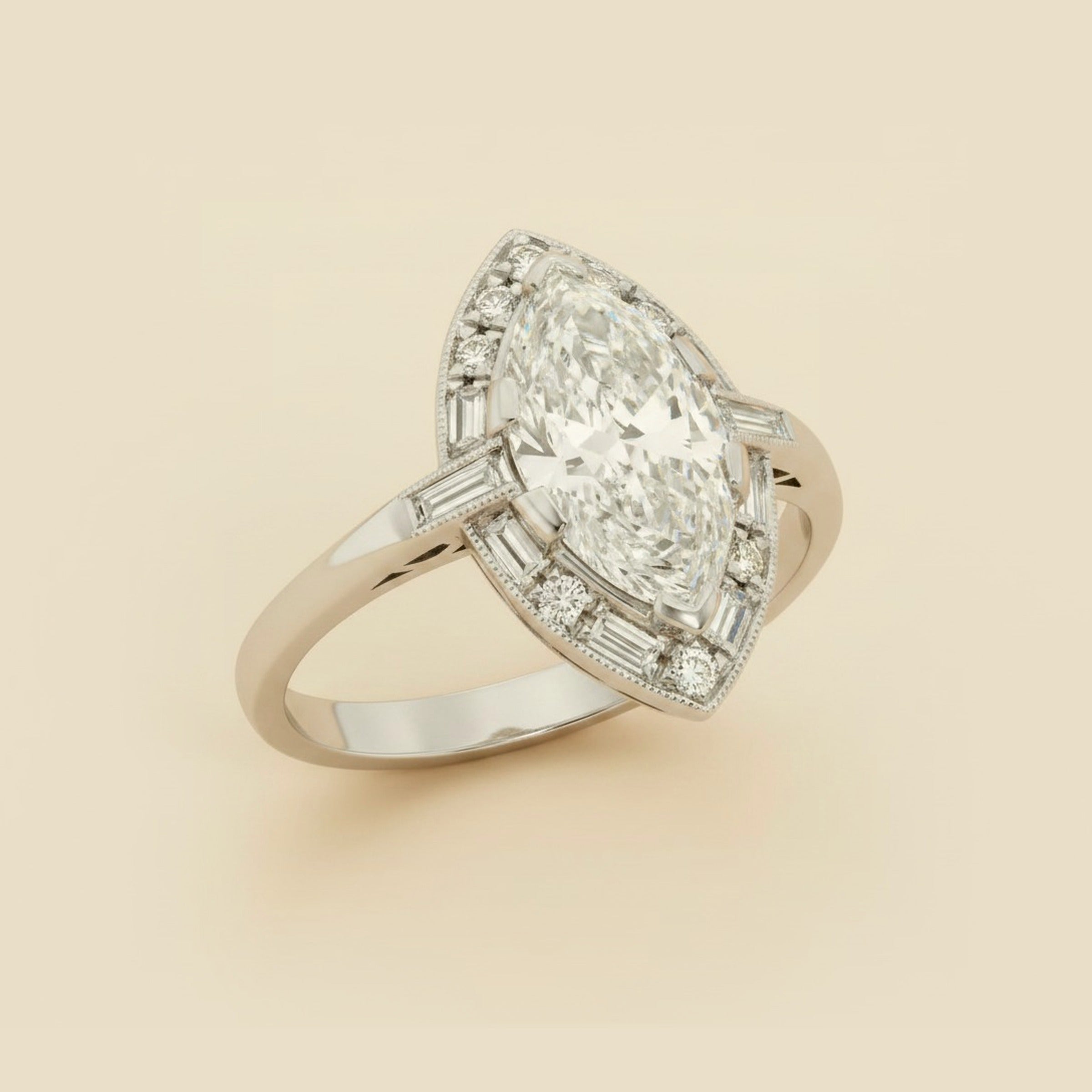 White Gold Marquise Shaped Diamond Engagement Ring 1.57cts.