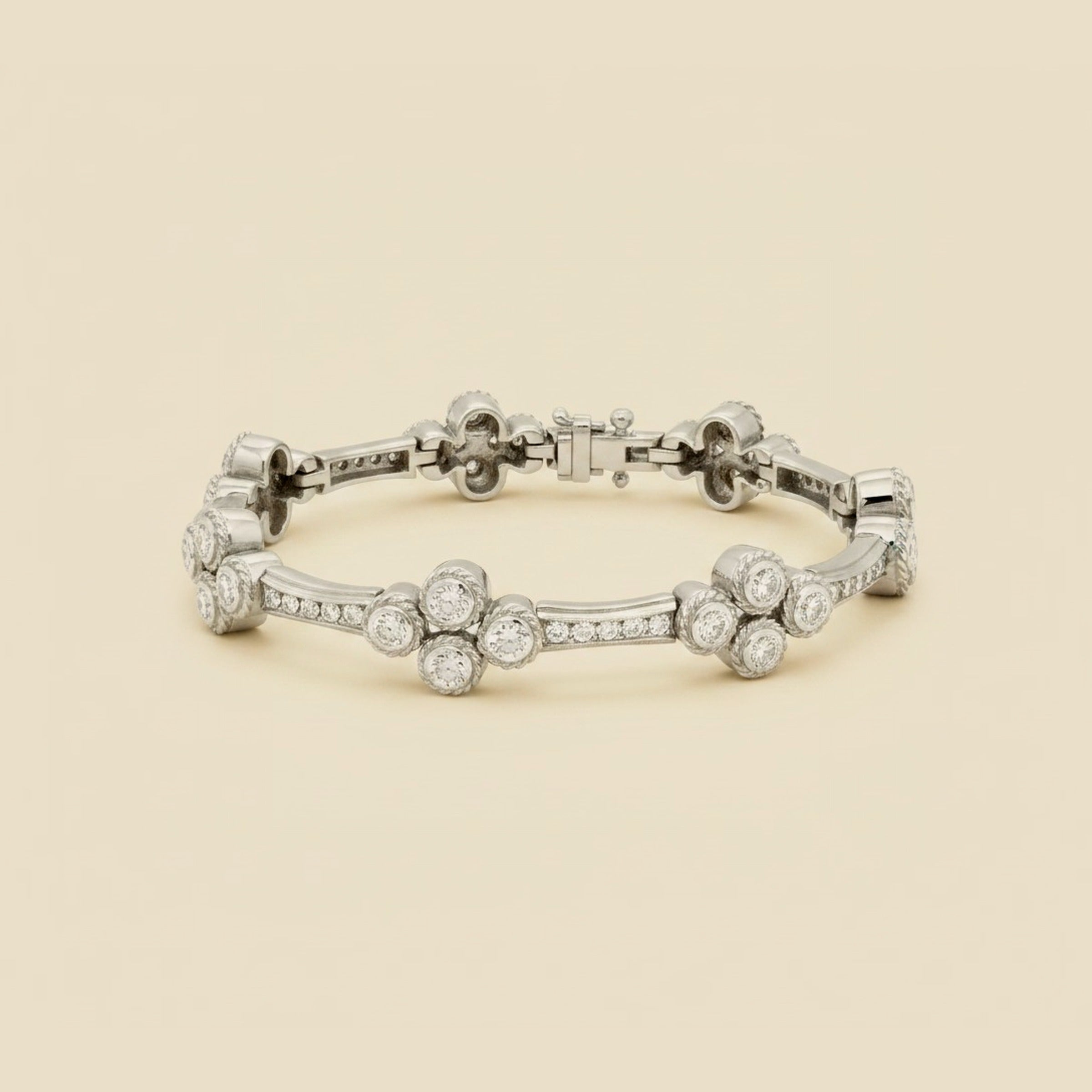 White Gold Matte Finish Alternating Line & Diamond Cluster Bracelet – Empire Diamond