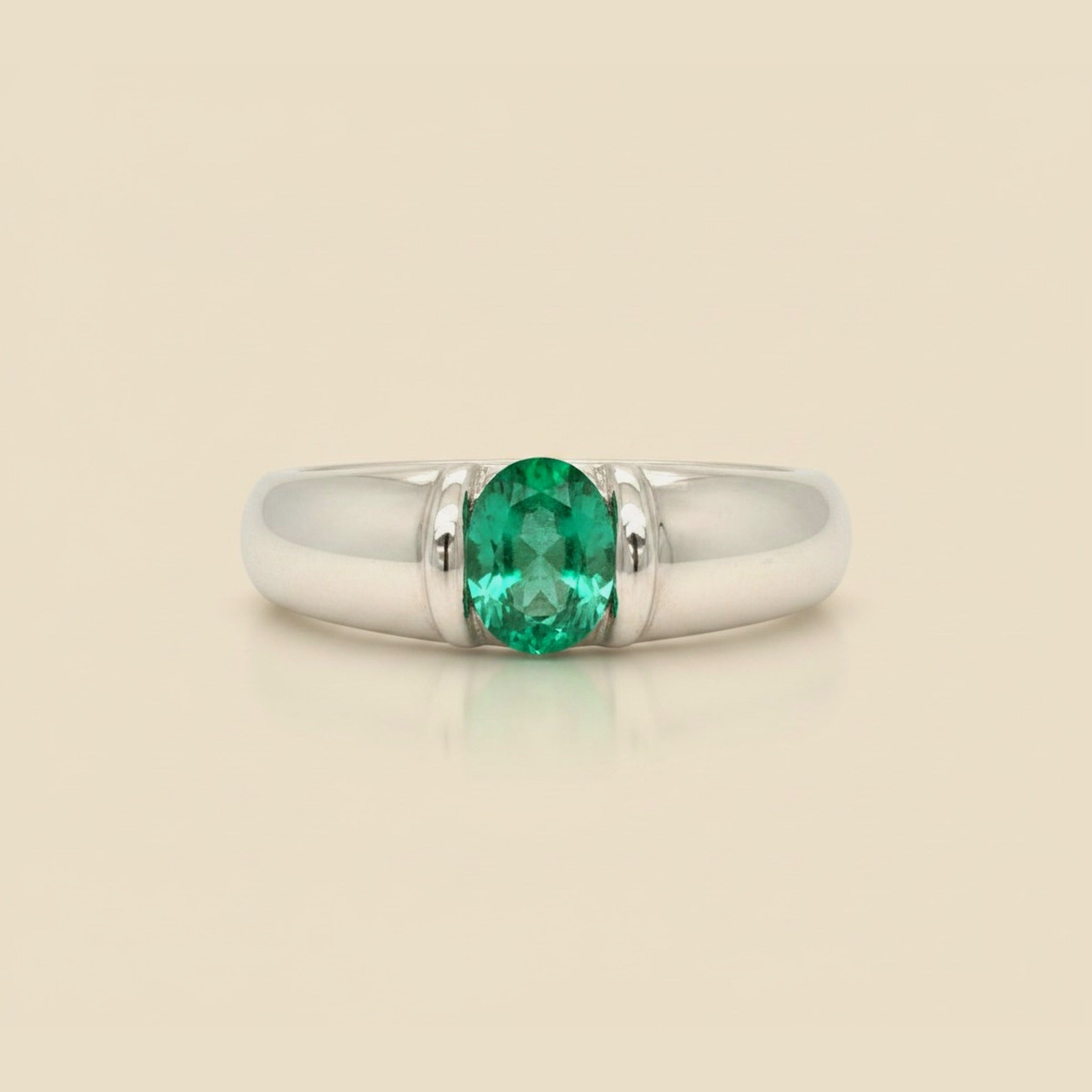 White Gold Oval Emerald Ring
