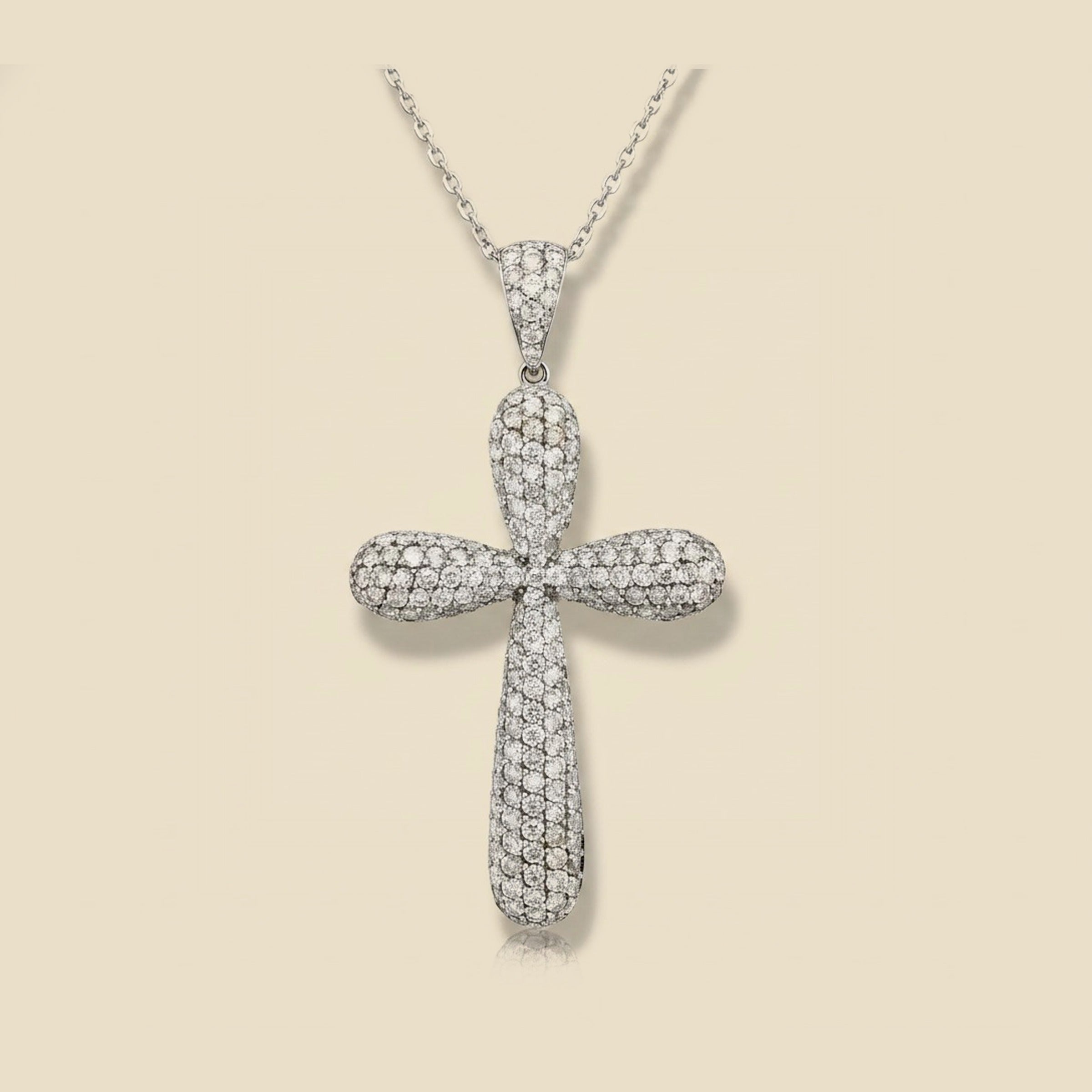 White Gold Pave Diamond Bubble Cross Pendant