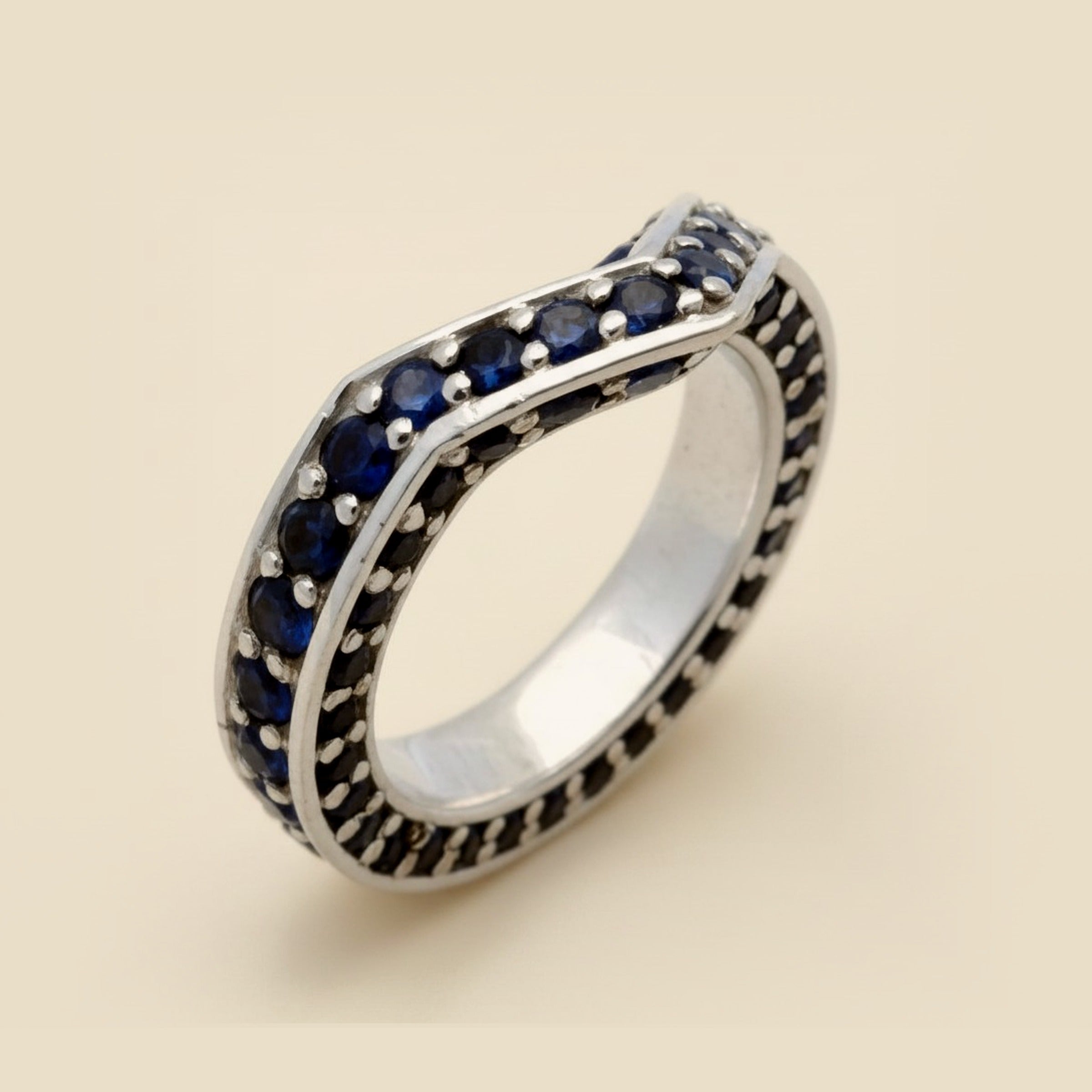 White Gold Sapphire Chevron Ring – Empire Diamond