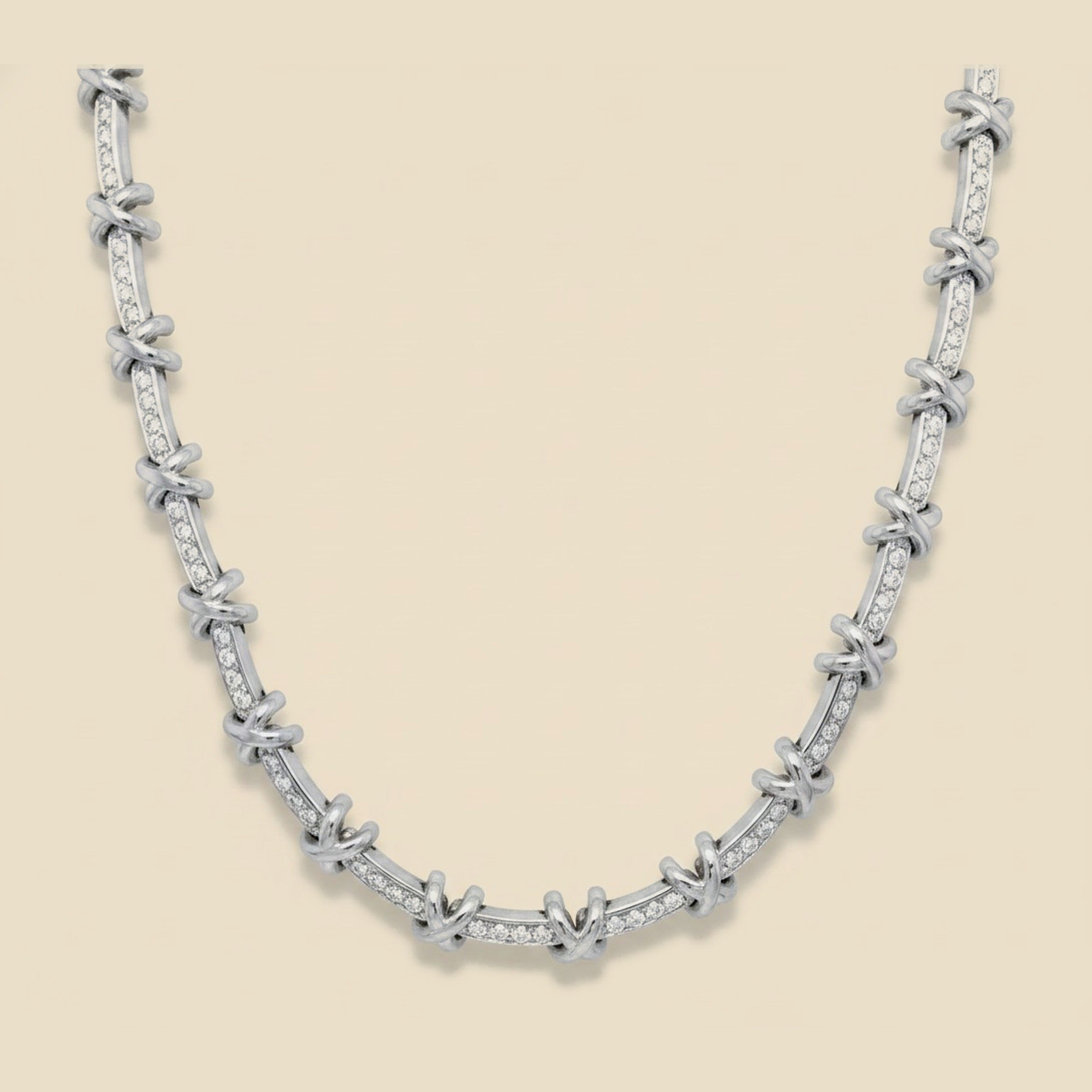 White Gold "X" Diamond Link Choker Necklace