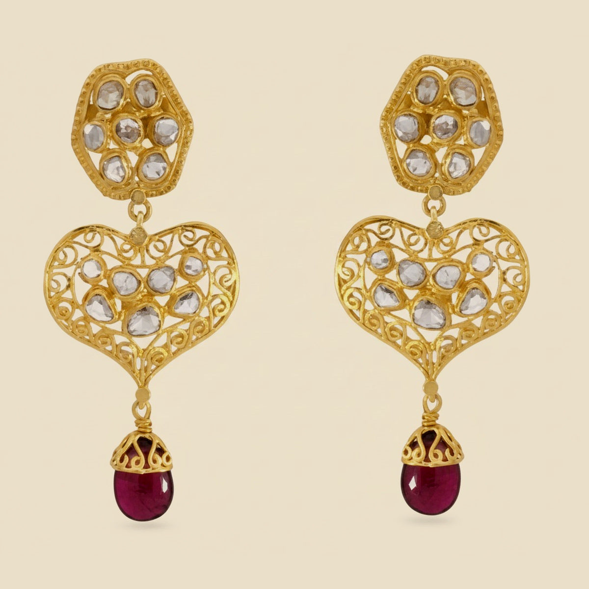 22K Yellow Gold Ornate Earrings