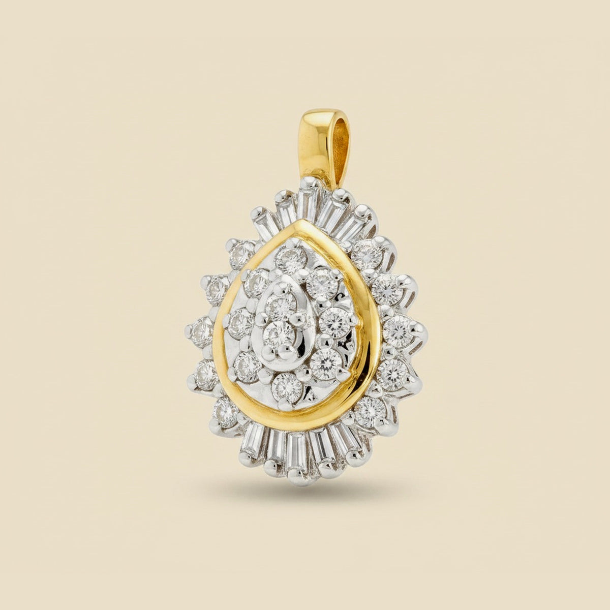 2-Tone 10K Diamond Teardrop Pendant
