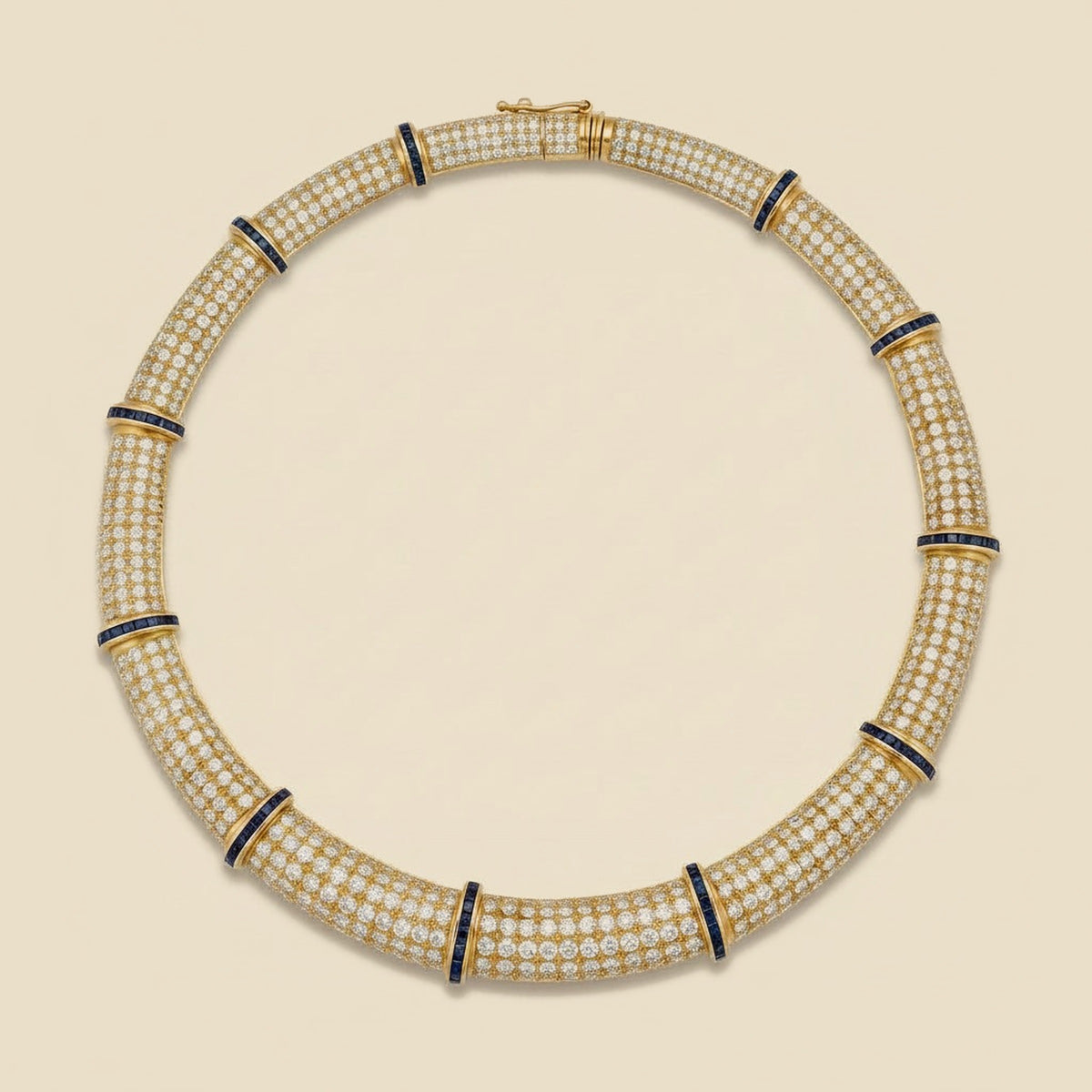 Yellow Gold Diamond & Sapphire Choker Necklace