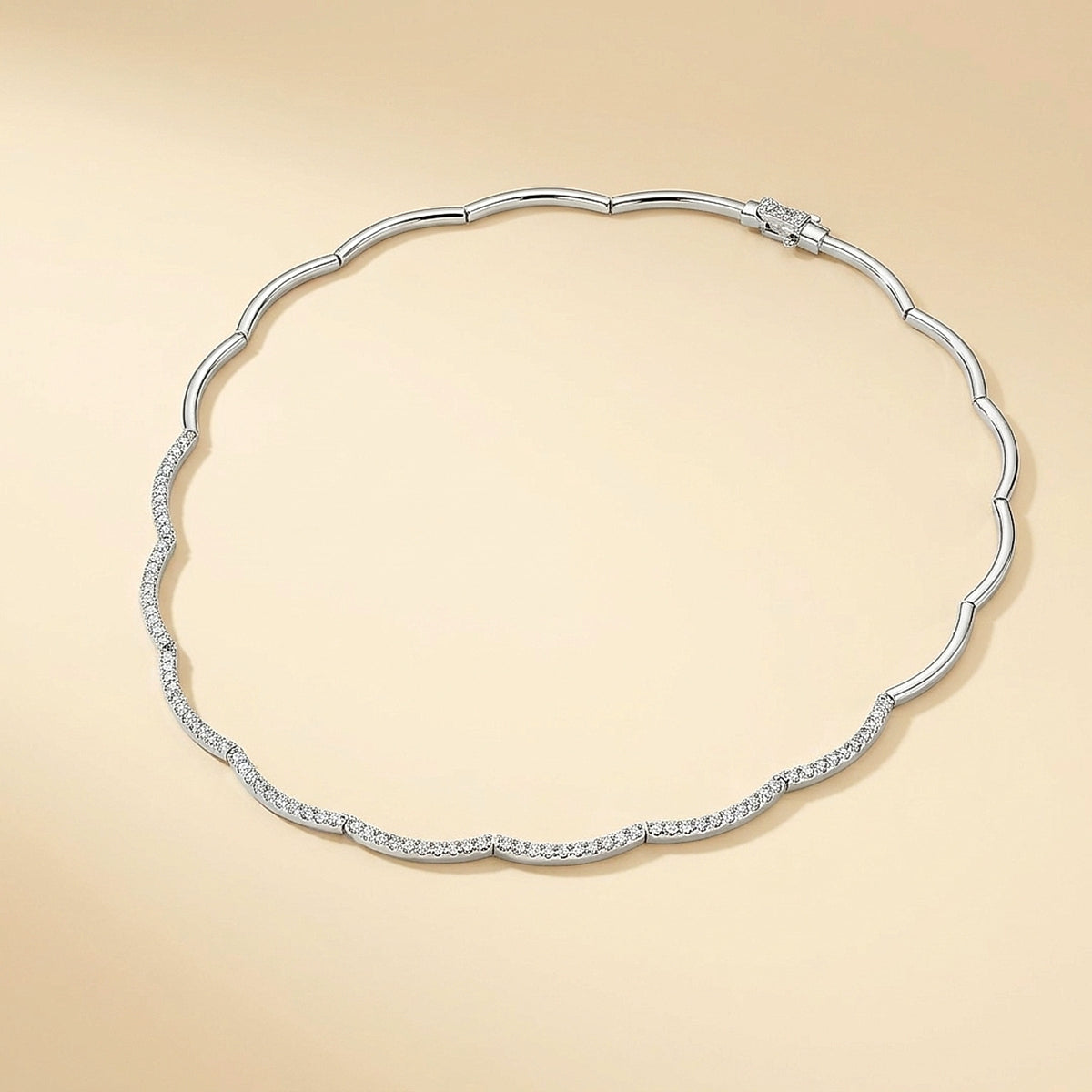 White Gold Wavy Diamond Choker Necklace