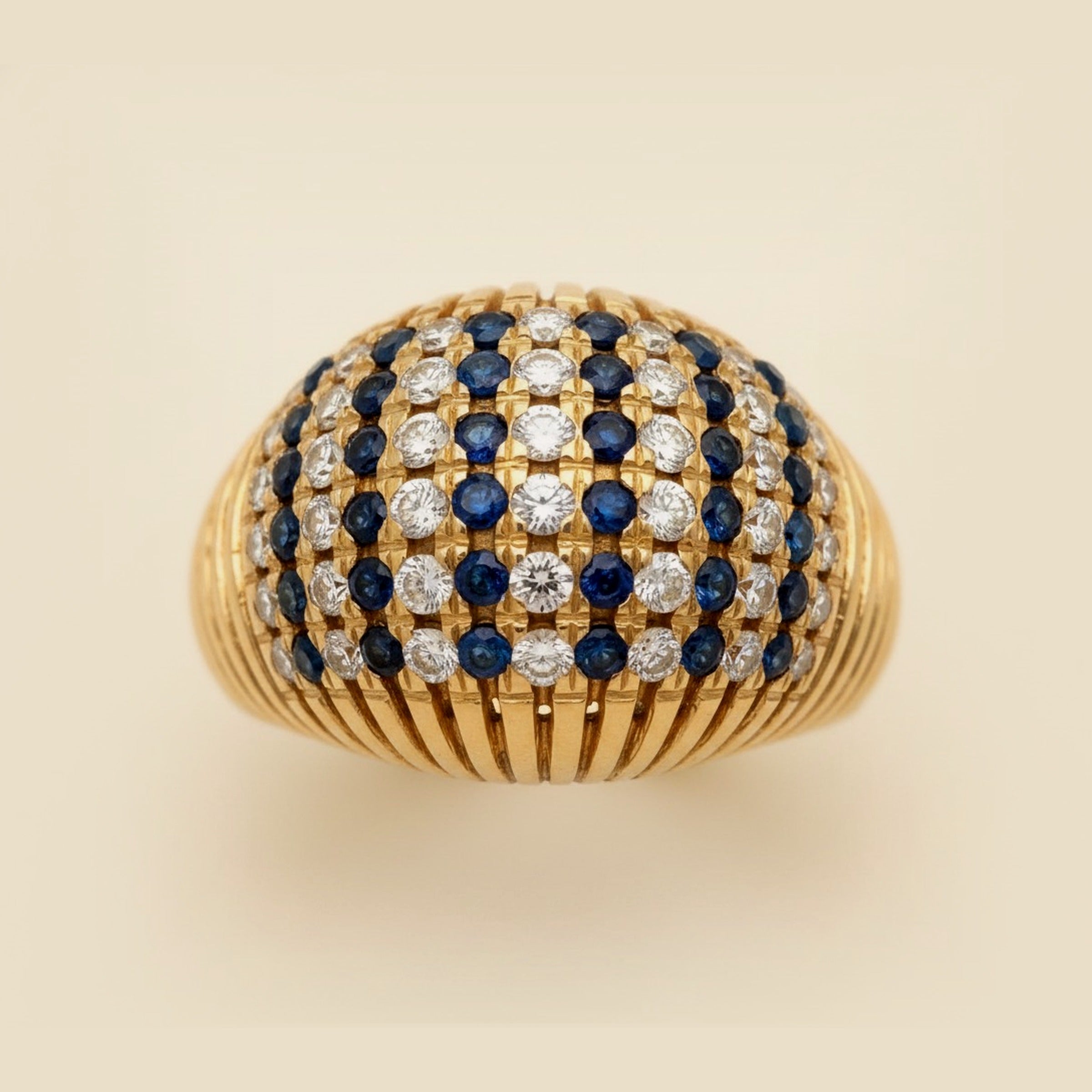 Yellow Gold Alternating Diamond/Sapphire Dome Ring