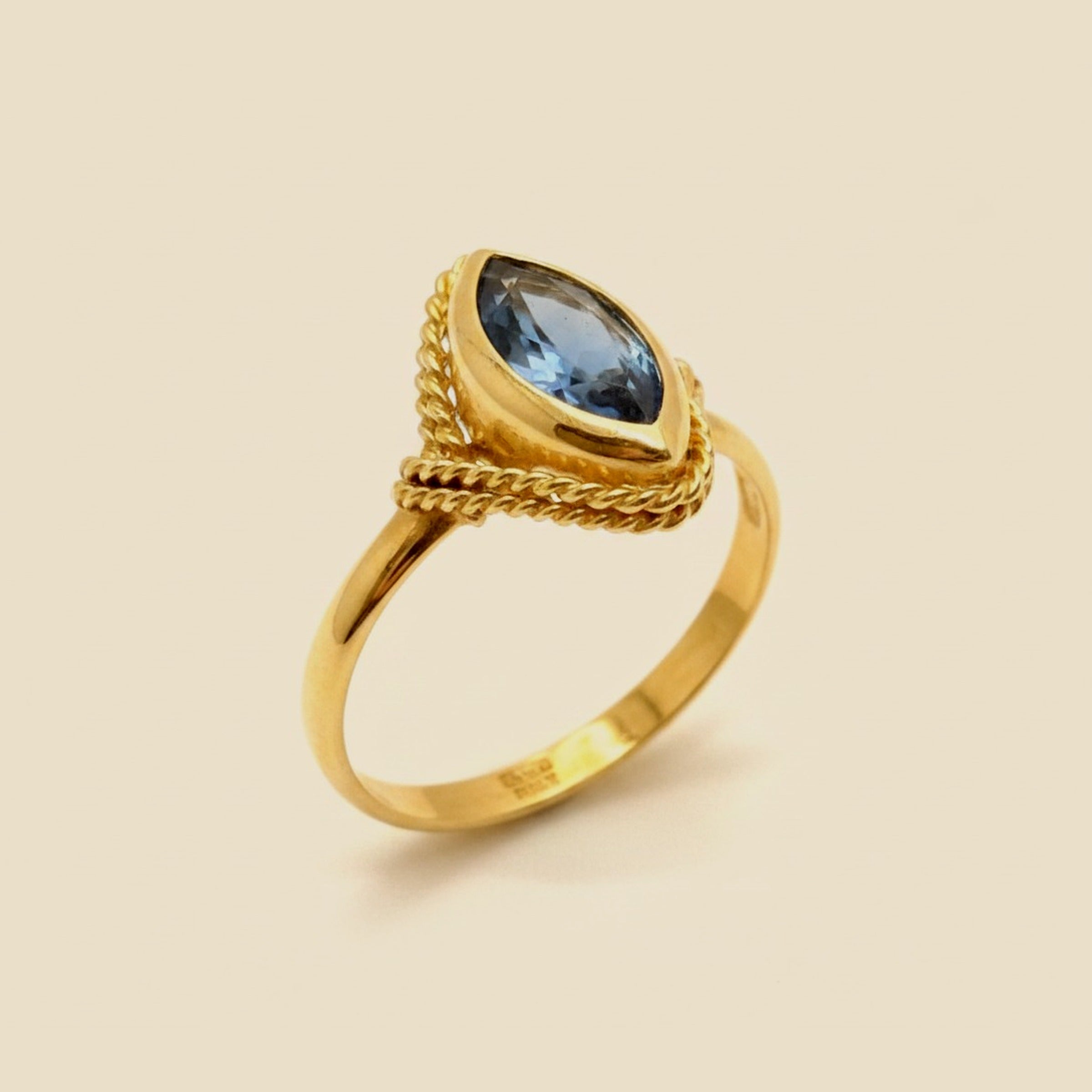 Yellow Gold Bezel Set Natural Marquise Sapphire Ring – Empire Diamond