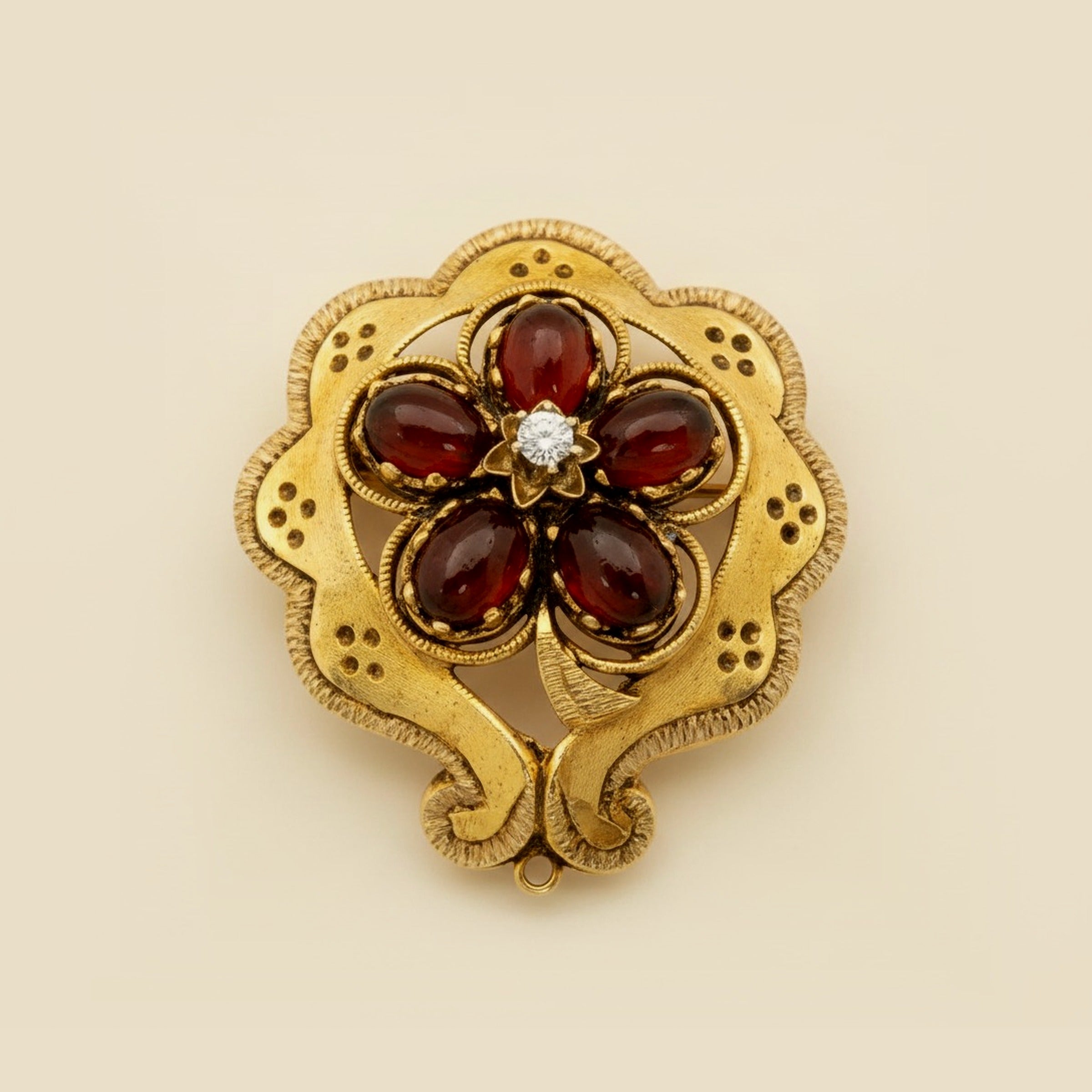 Yellow Gold Cabochon Garnet and Diamond Pin/Pendant – Empire Diamond