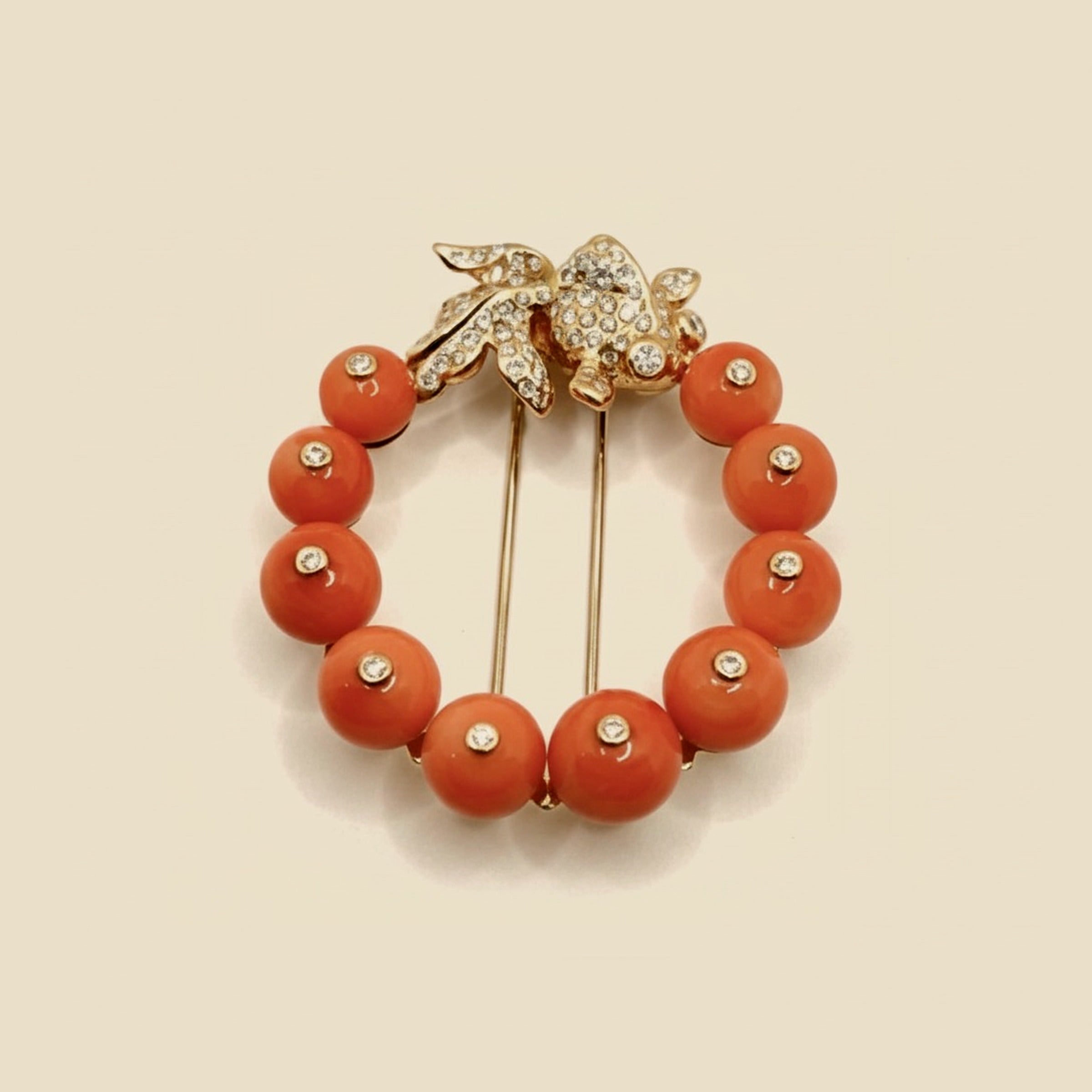 Yellow Gold Diamond & Coral Koi Circle Pin – Empire Diamond