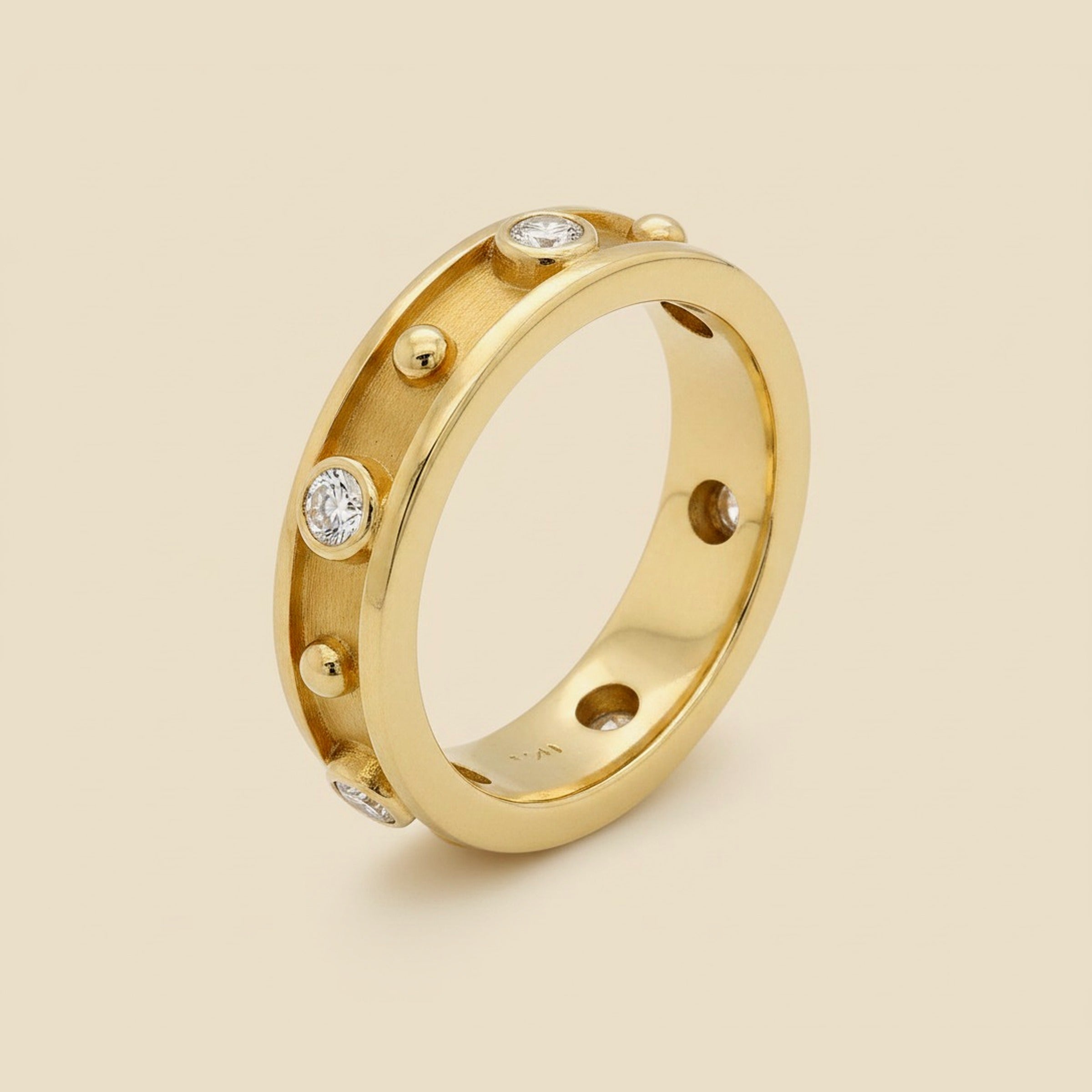 Yellow Gold Diamond & Gold Bead Wedding Band