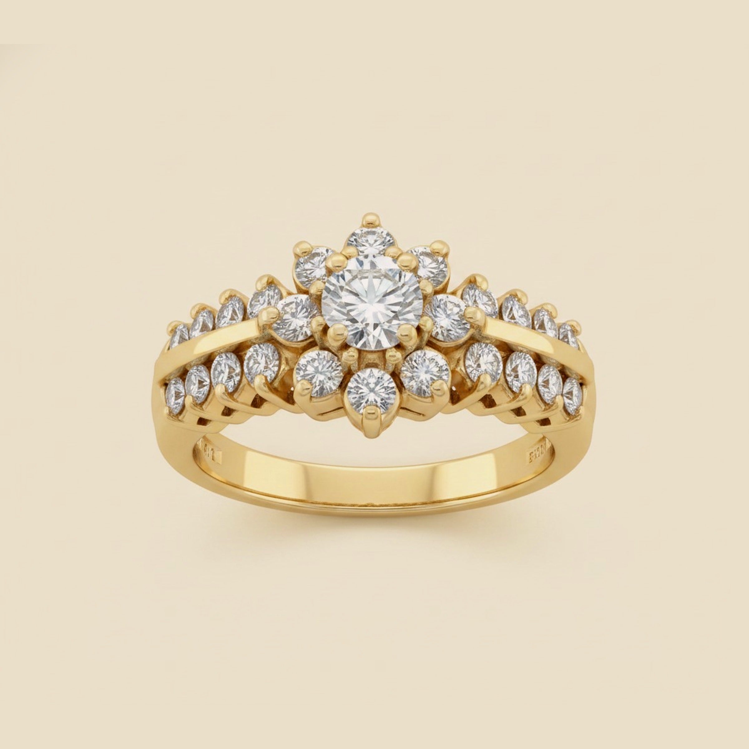 Yellow Gold Diamond Pyramid Cluster Ring